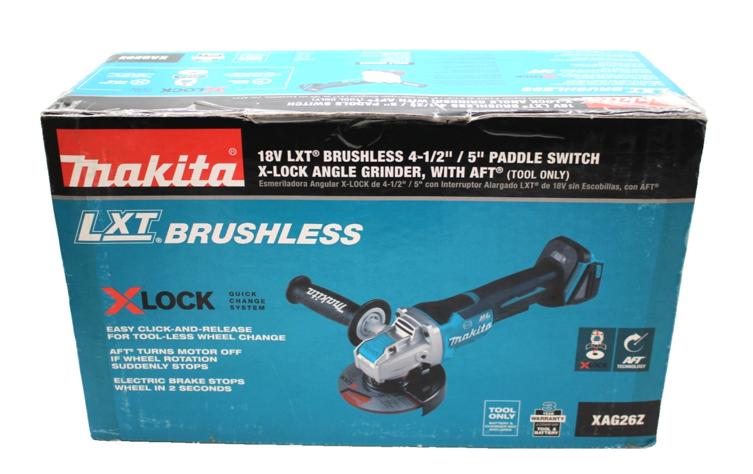 Makita XAG26Z 18V LXT 4-1/2” / 5&Prime; Paddle Switch X-LOCK Angle Grinder