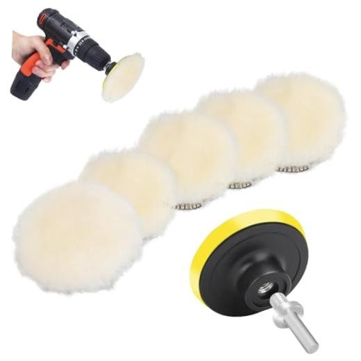 7PCS 3 inch Wool Polishing Buffing Pad, Car Buffer Polisher Kit with Hook and