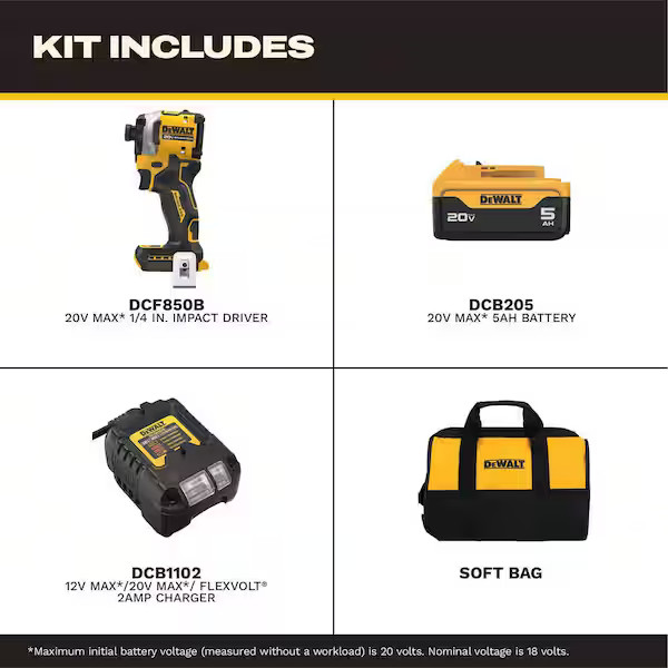 ATOMIC 20V MAX Lithium-Ion Cordless 1/4 in. Brushless Impact Driver Kit, 5 Ah Ba