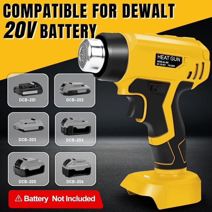 Heat Gun Hot Air Gun For Dewalt 18V Battery Power Heater Tools 360W+4 X Nozzles