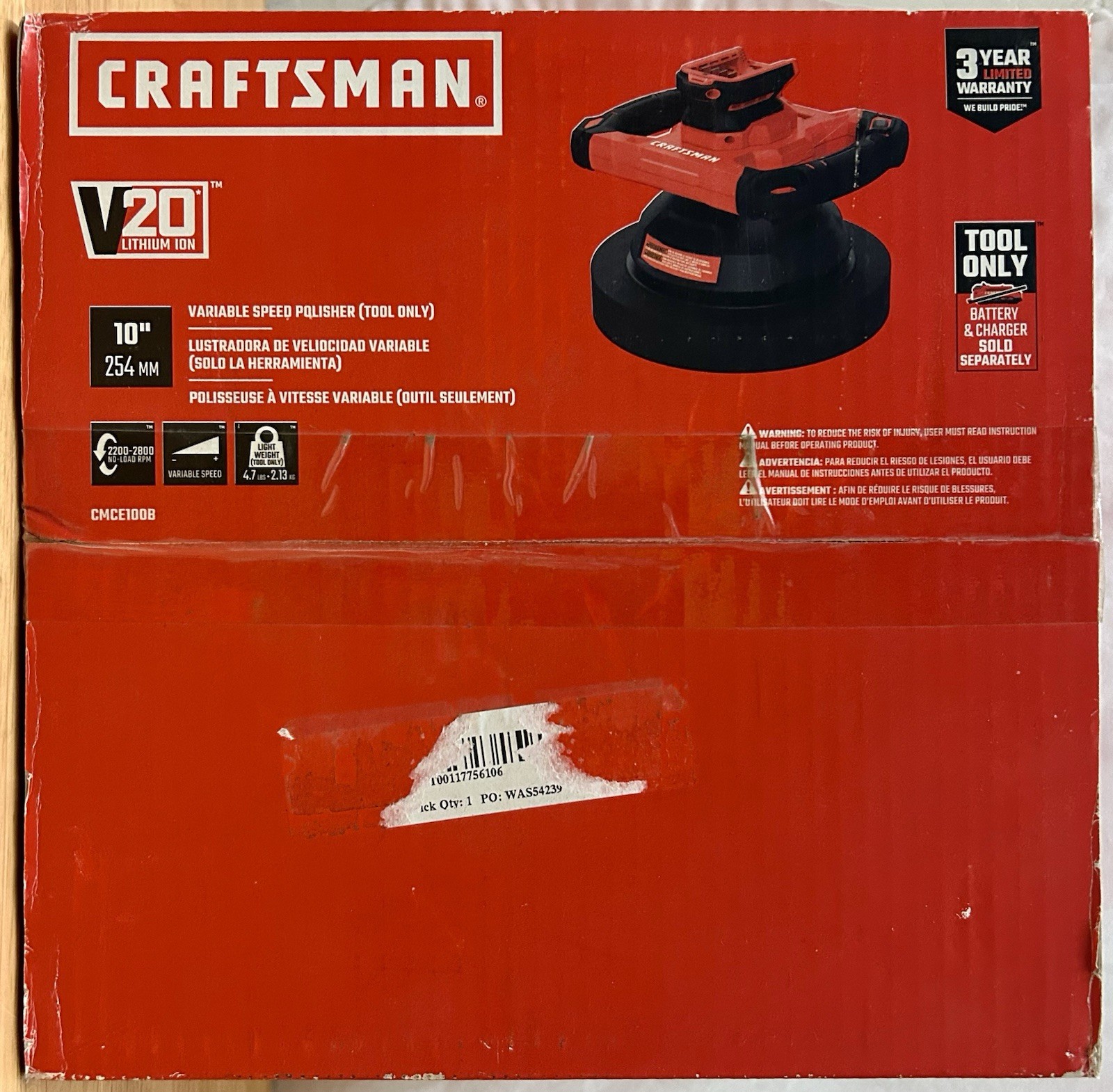 CRAFTSMAN V20 Variable Speed Polisher TOOL ONLY CMCE100B BRAND NEW!!