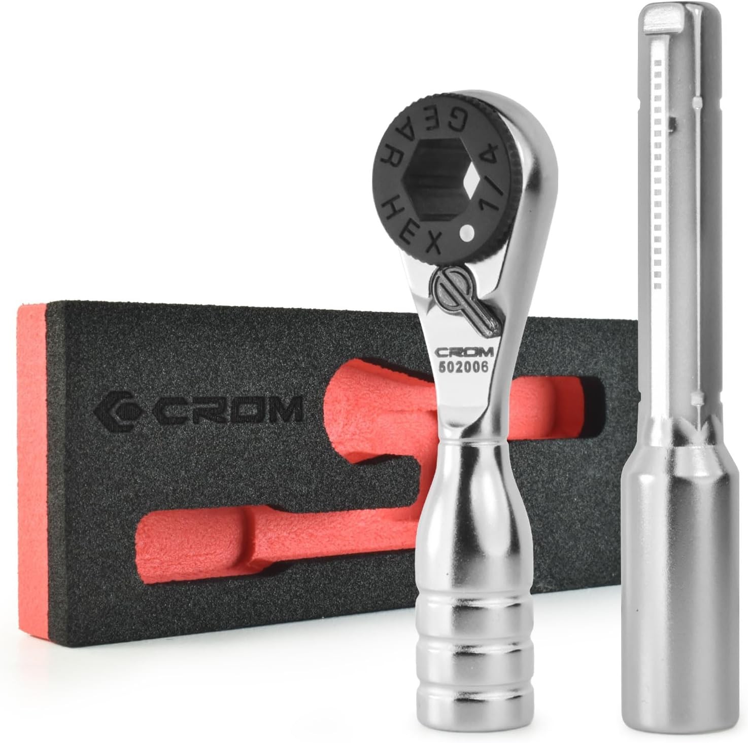 CROM 1/4-inch Mini Ratchet Wrench – Use As 1/4 Bit Ratchet, Extender, Silver