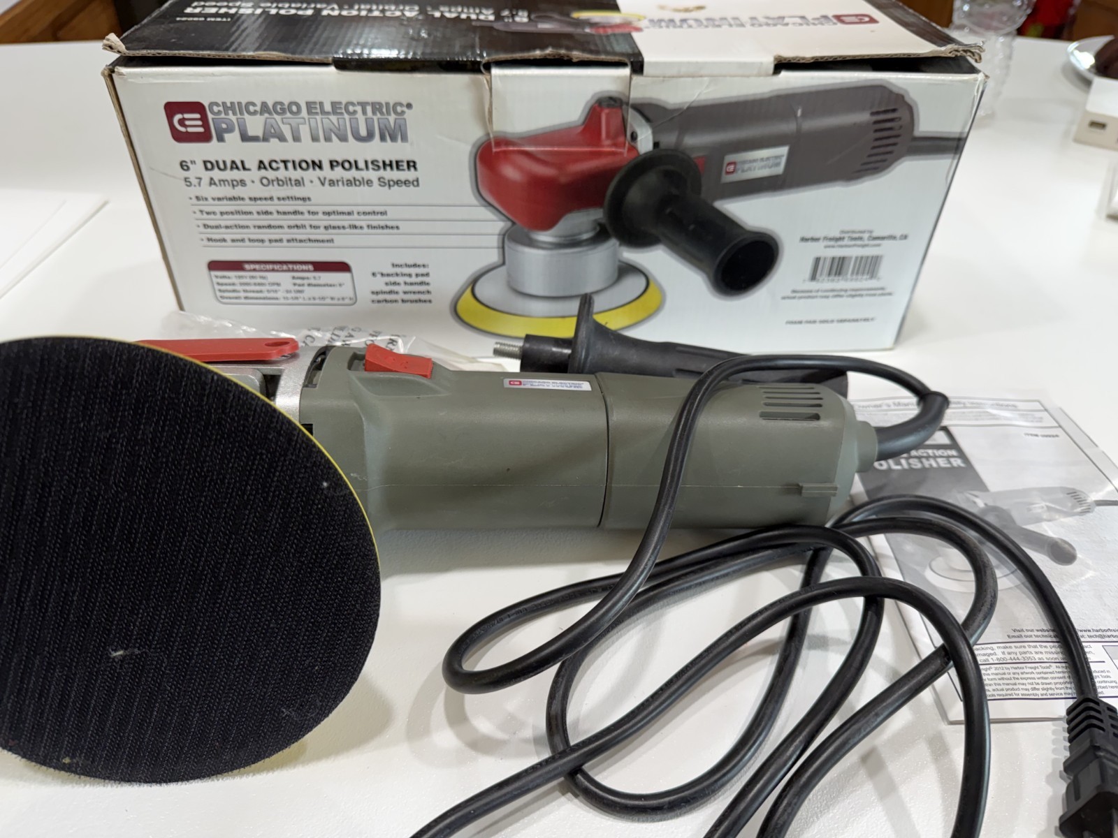 Chicago Electric Platinum 66406 6 in Dual Action Polisher, Corded 120V Gray/Red