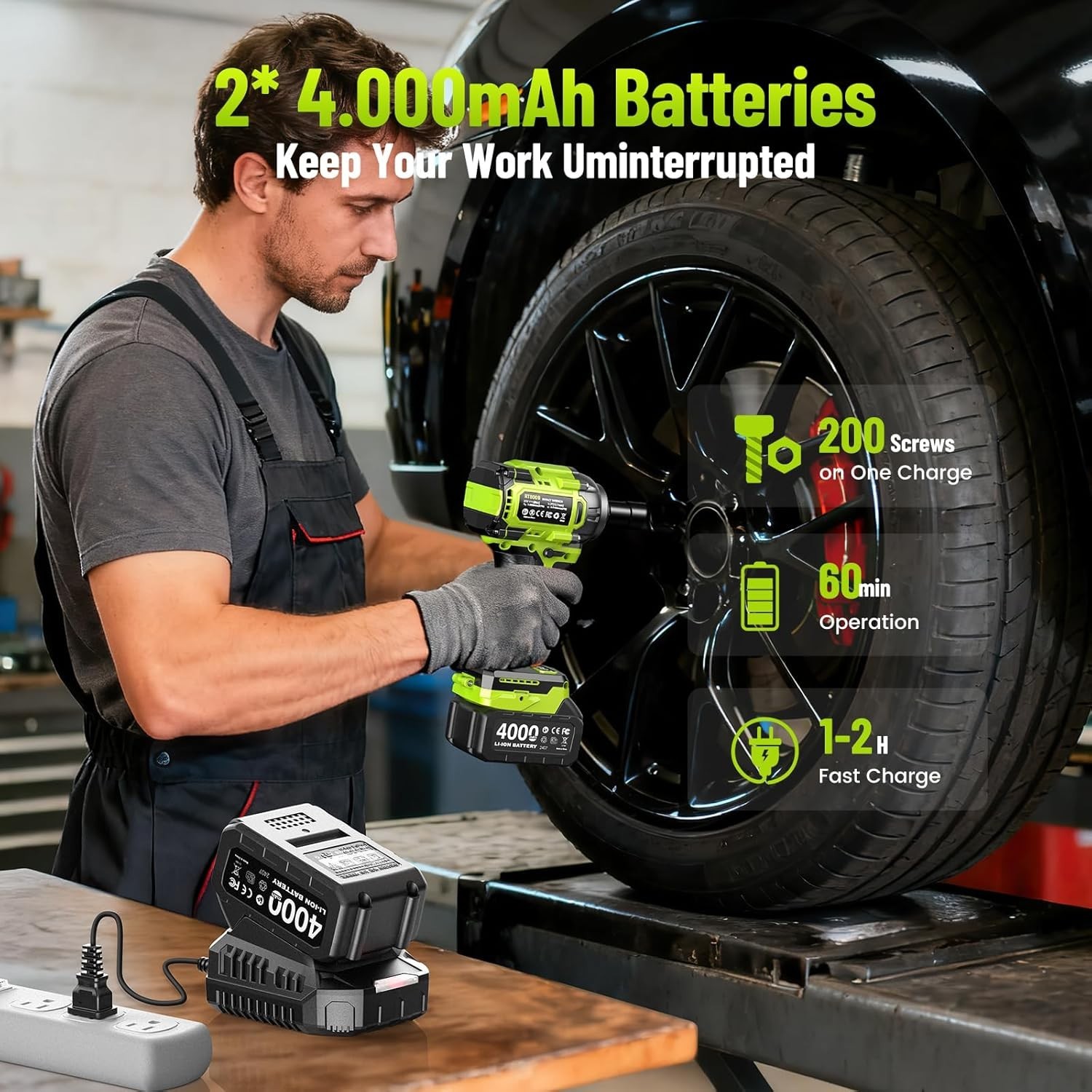 Cordless Impact Wrench, 590Ft-lbs 800N.m Brushless 1/2 inch, 2800RPM High Tor…