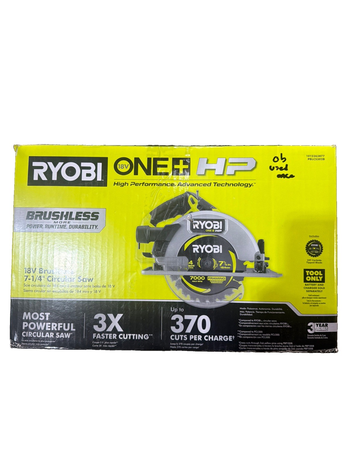 RYOBI ONE+ HP 18V Brushless Cordless 7-1/4 in. Circular Saw (Tool Only) OB