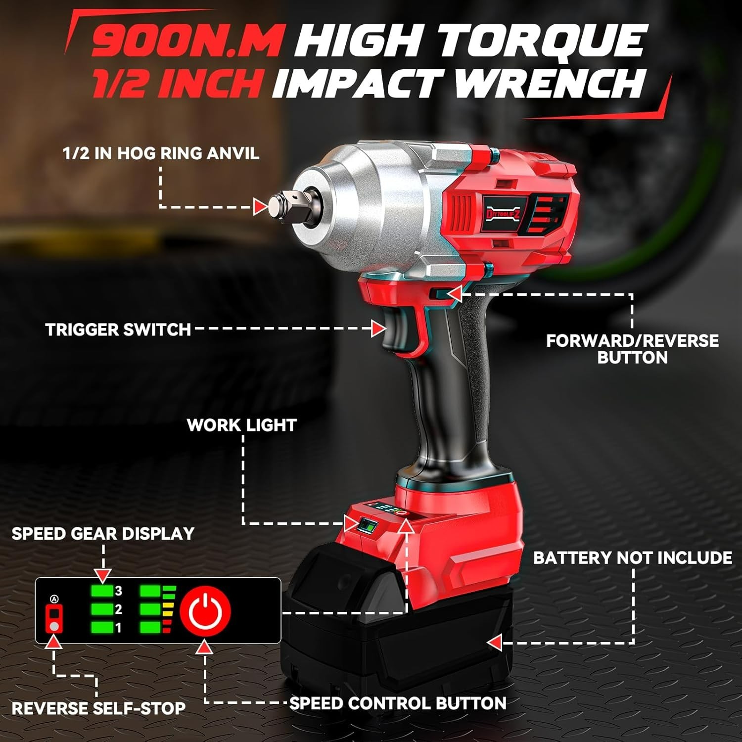 Cordless Impact Wrench 1/2&Prime; Compatible with Milwaukee 18V Battery, 750 Ft-Lbs Hi