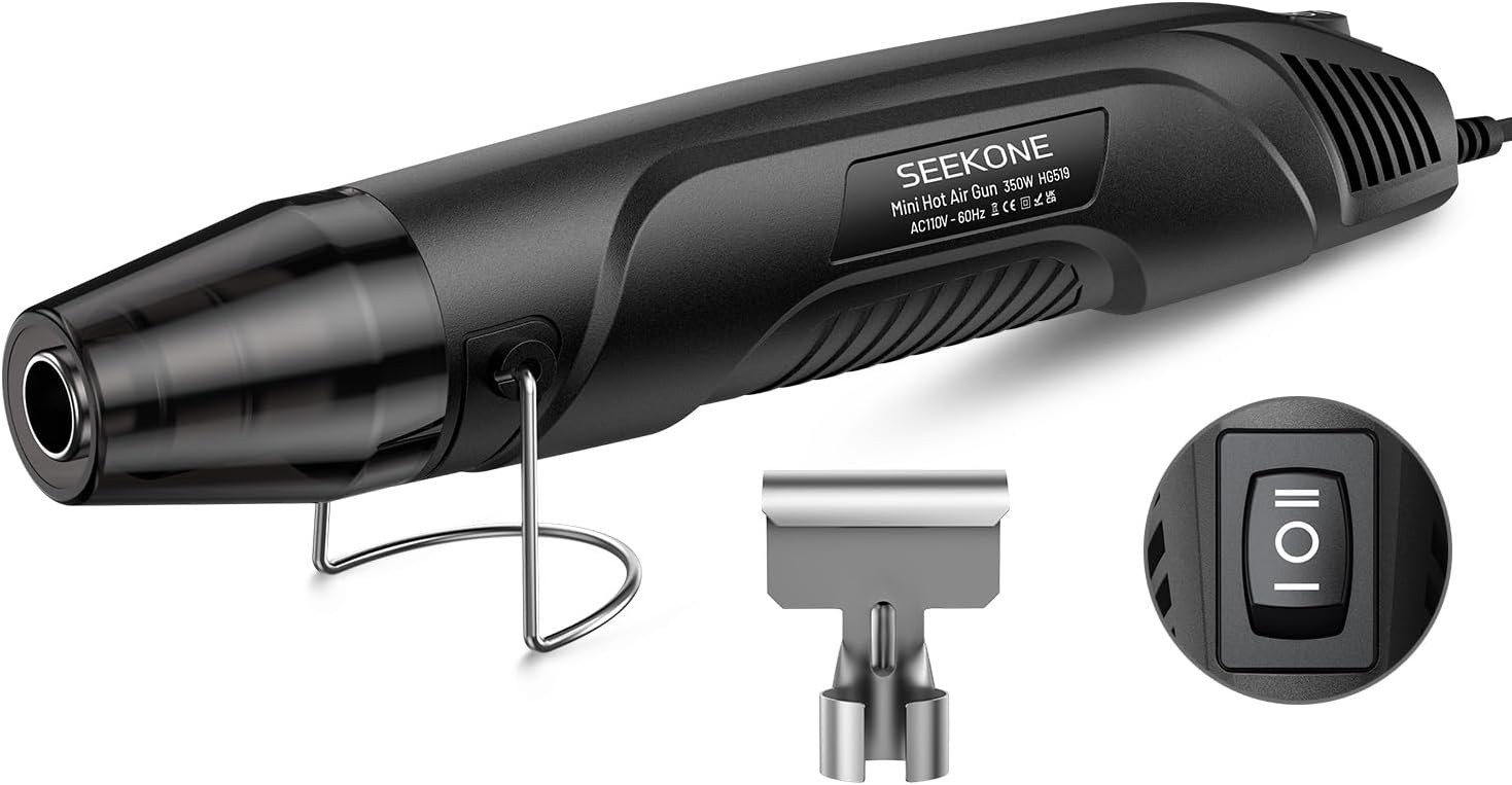 SEEKONE 350W Mini Heat Gun Dual-Temp 500℉ & 842℉ for crafts- Black | lightweight