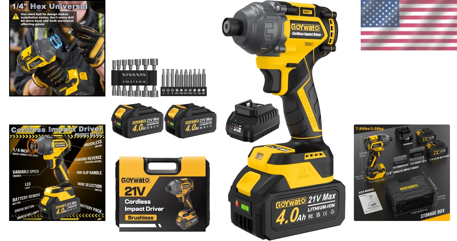 2655 In-lbs 21V Brushless Cordless Impact Driver Set – 2x 4.0Ah Batteries & More