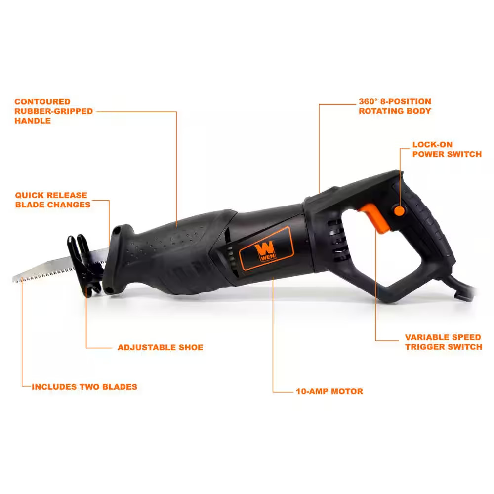 WEN 8-Position Variable Speed Reciprocating Saw Head Rotates Powel Tool 10 Amp