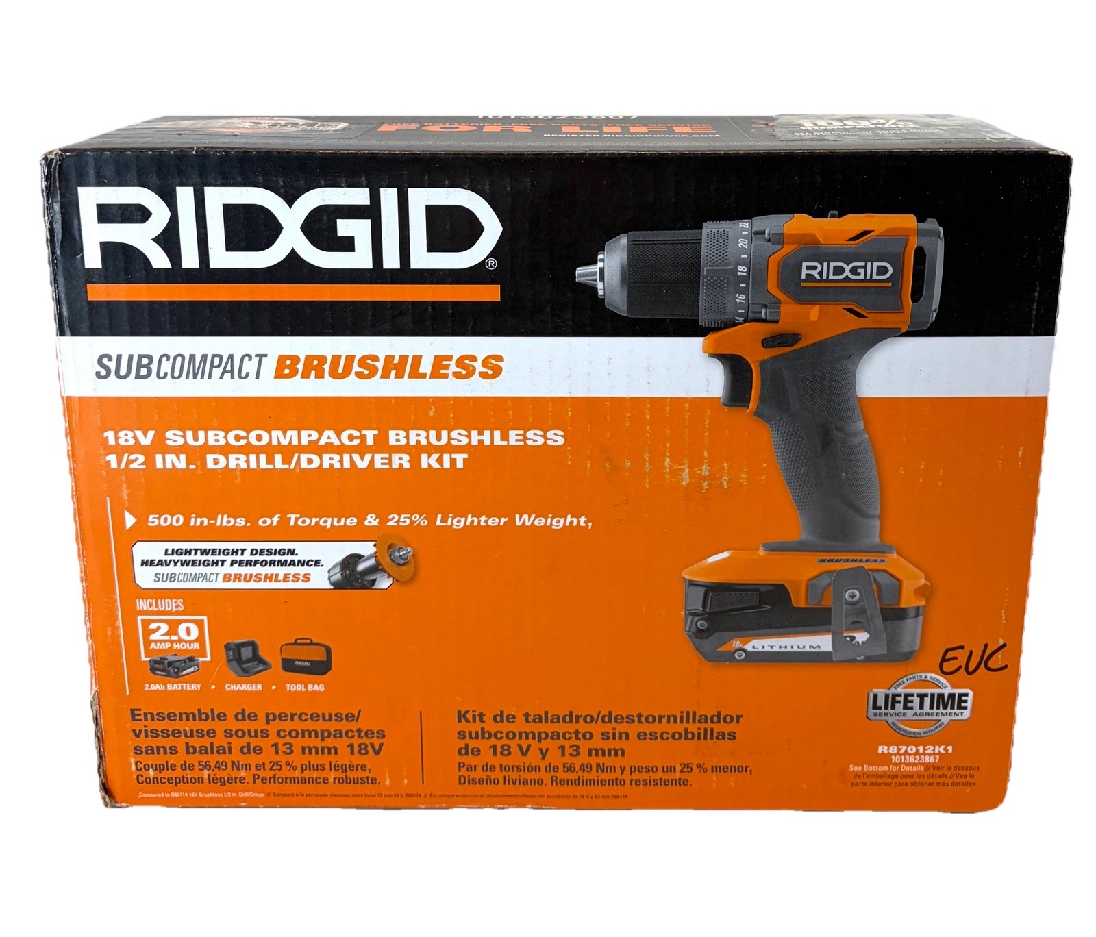 Ridgid 18V 1/2 in Subcompact Drill Driver Brushless W/ 2 Ah Battery R87012K1