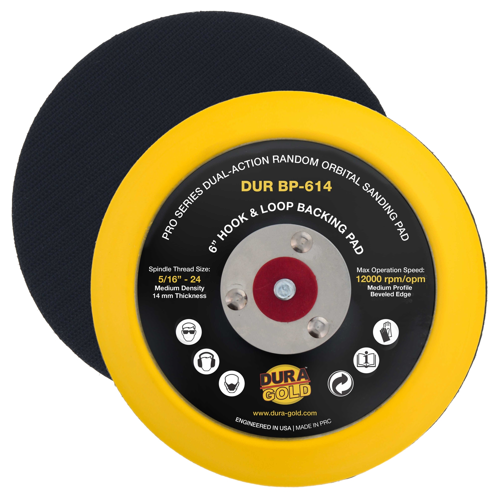 6&Prime; Hook & Loop DA Sander Backing Plate Pad, 14mm Medium Profile Edge, Sanding