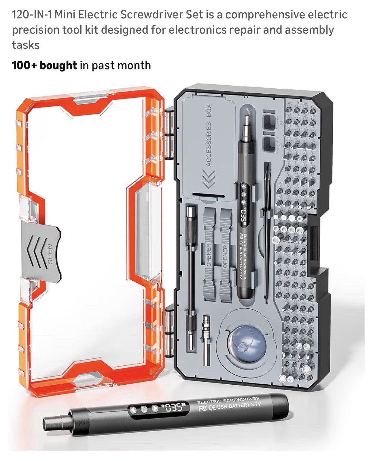 120-in-1 Mini Electric Precision Screwdriver Set, 3.7V 800mAh USB-C, LED