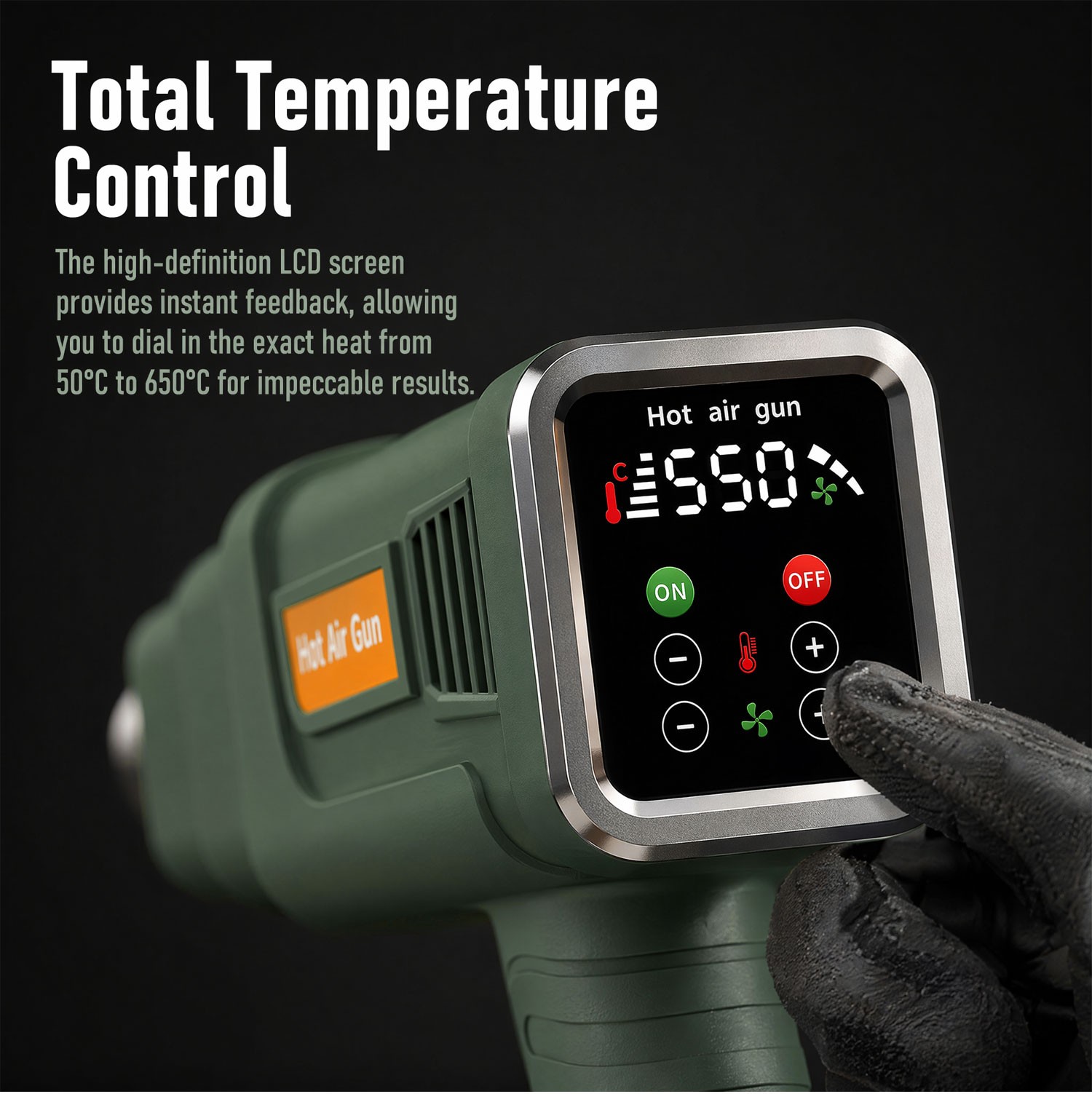 2000W Electric Heat Gun with LCD Display, Dual Temperature Control & 4 Nozzles