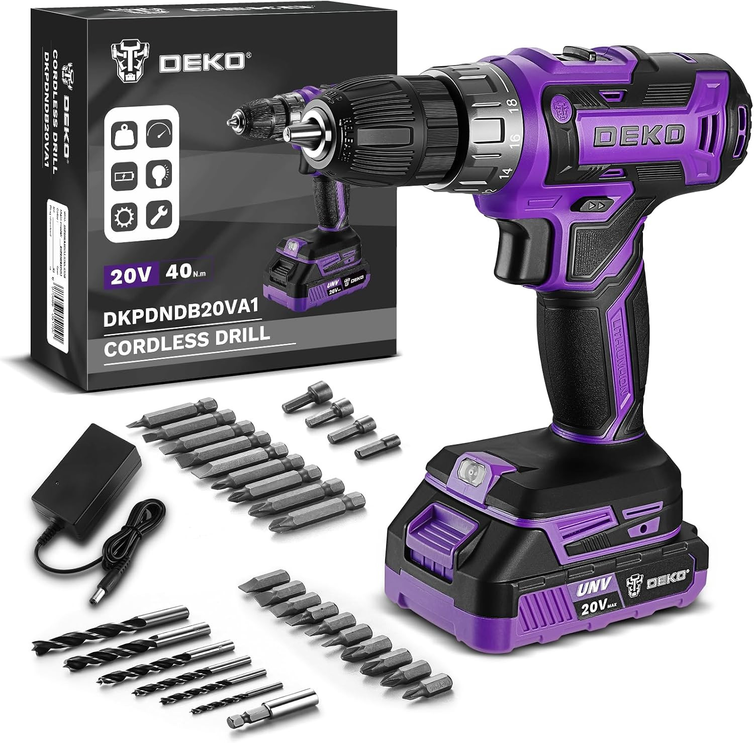Power Drill Cordless: DEKO PRO Cordless Drill 20V Electric Power Drill Set Tool