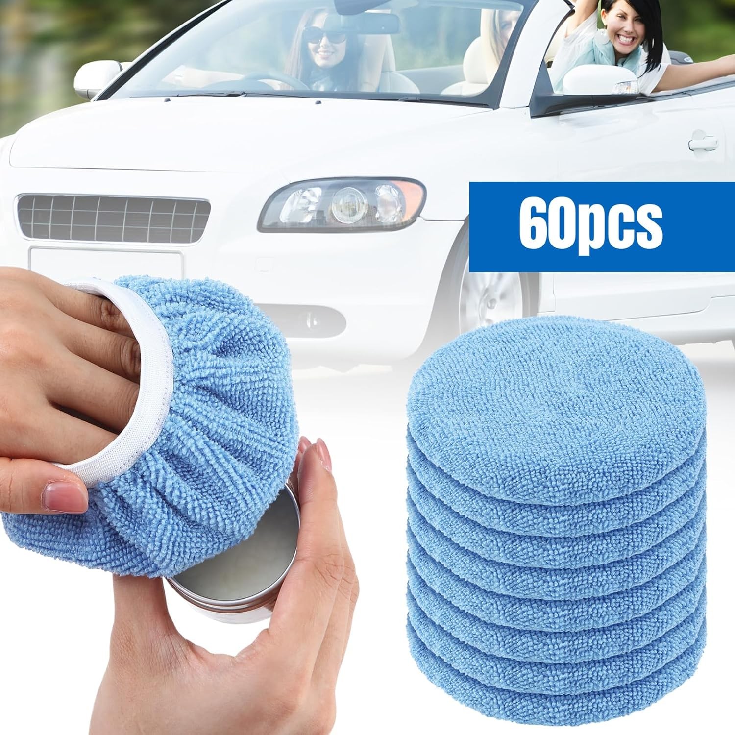 60 Pcs Car Orbital Buffer Polisher Pad Bonnets 5-6 Inch Microfiber Polishing