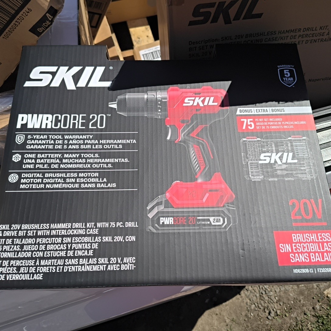 Skil 20V Brushless Cordless Hammer Drill Set With 75 Piece Bit Set Included