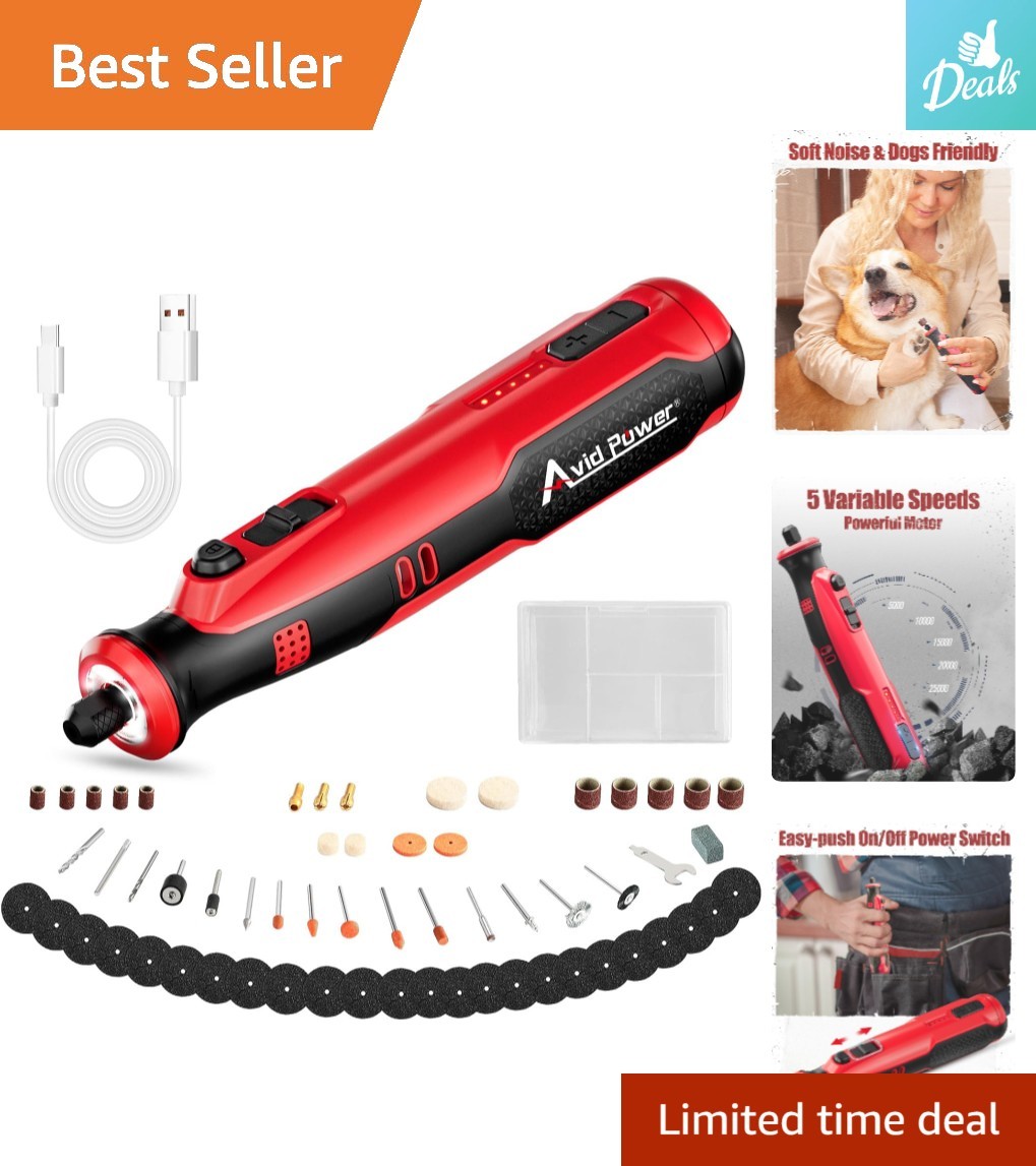 Light Red 8V Cordless Rotary Tool – 5 Speeds, LED Lights, Ideal for Pet Grooming