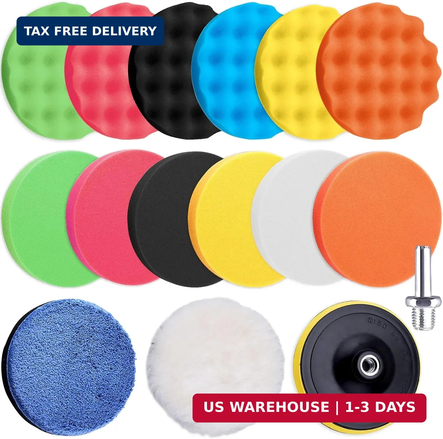 16 Pieces Buffing Pads 7 Inch Car Polishing Pad Kit Foam Polish Pads Wax Buffer
