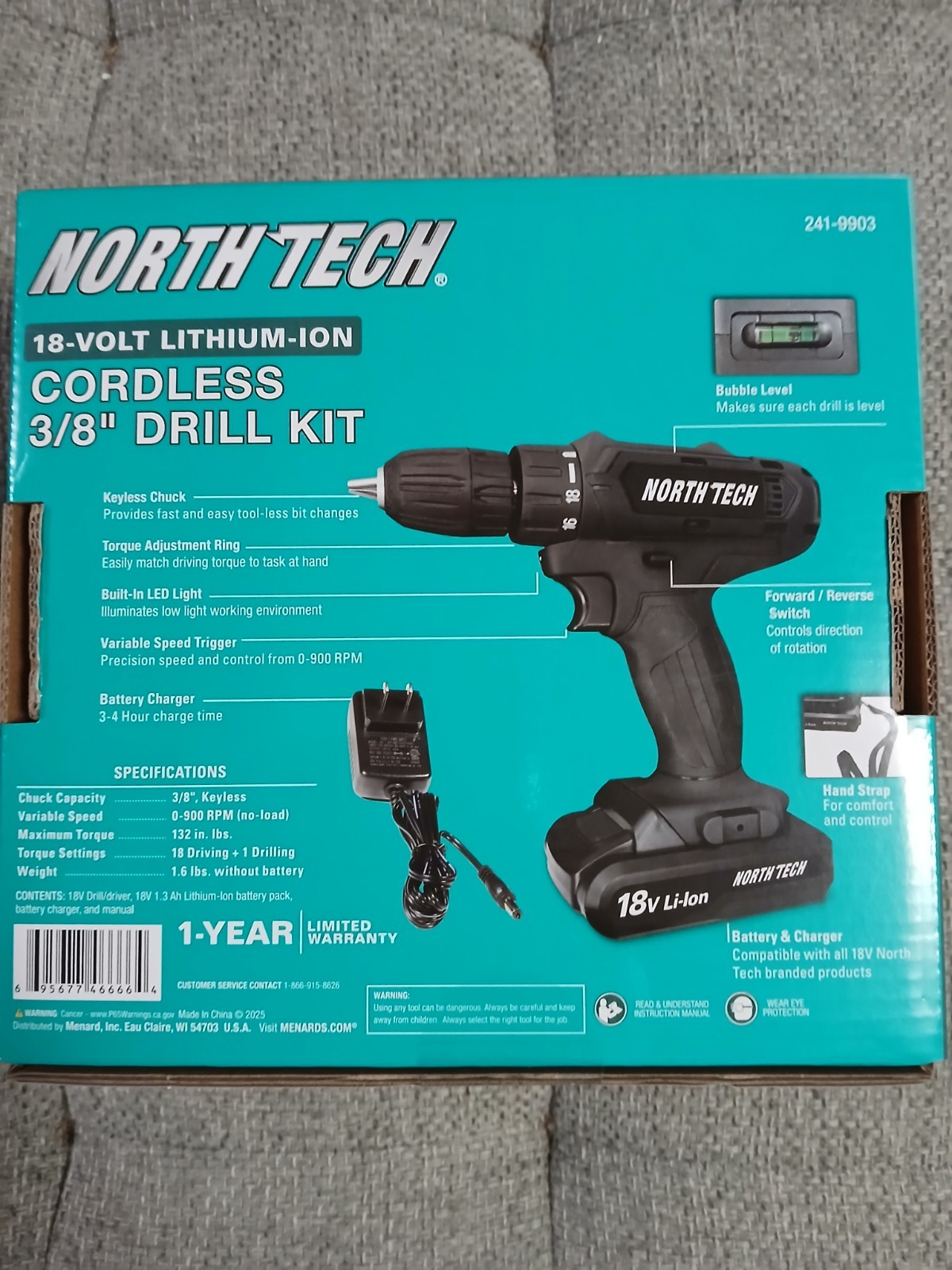 New North Tech 18-Volt Lithium-Ion Cordless 3/8&Prime; Drill Kit