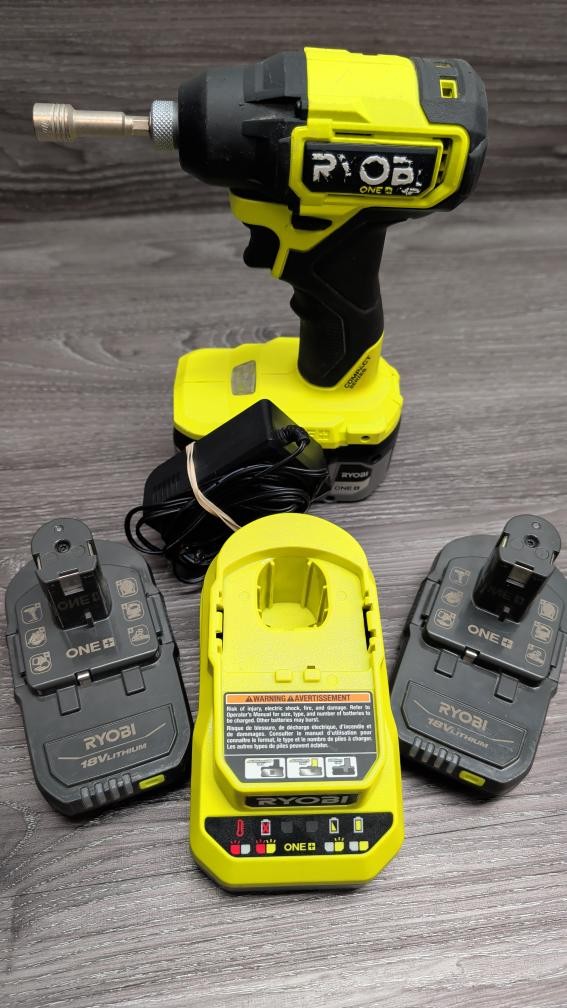 RYOBI TOOLS PSBID02 IMPACT WRENCH WITH CHARGER AND 3 BATTERIES (B06011867)