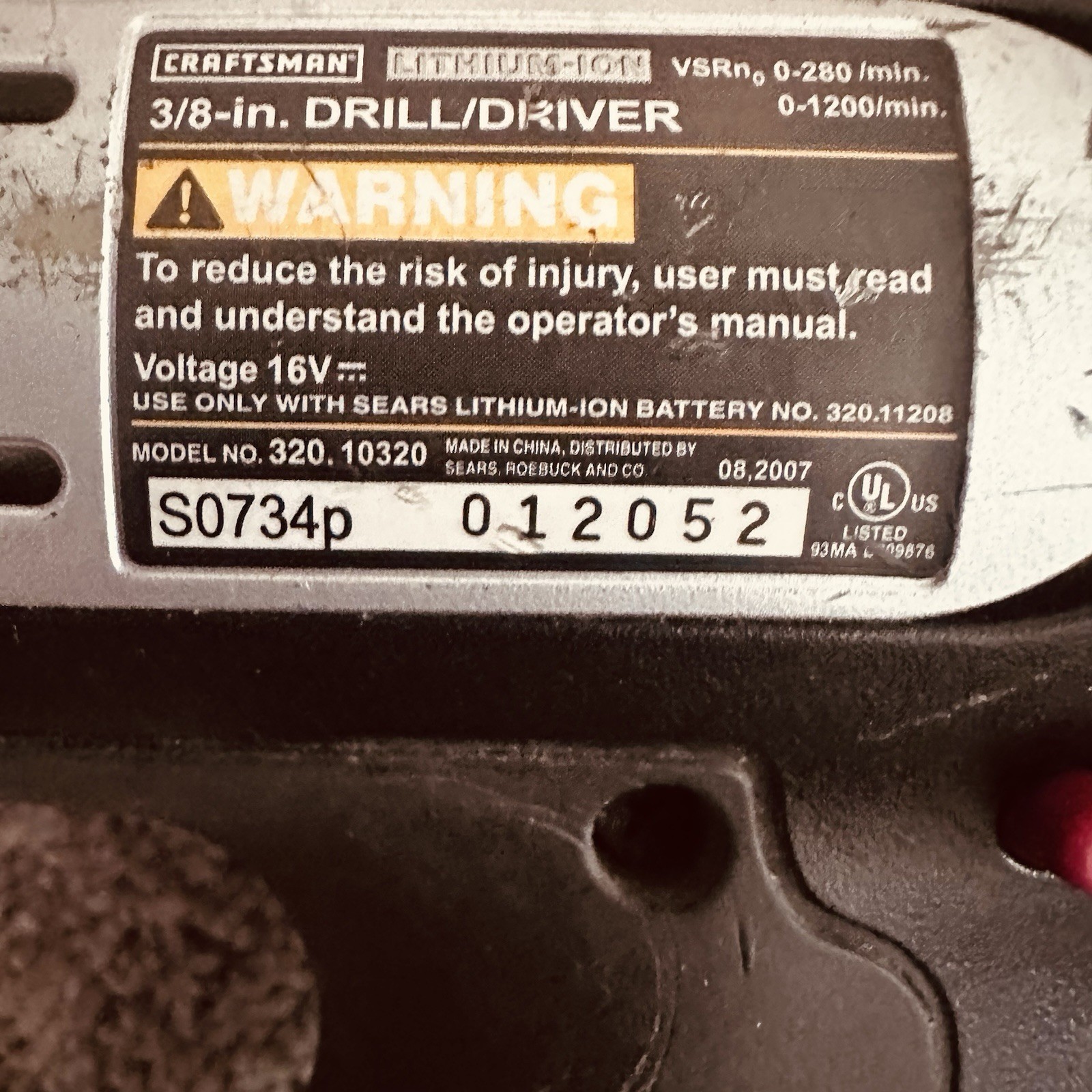 Craftsman 320.10320 16V 3/8&Prime; Cordless Drill Driver Bare Tool Working No Battery