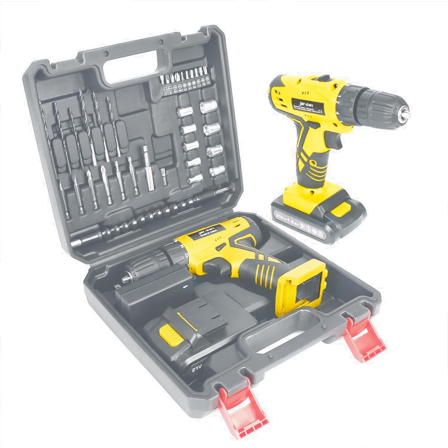 21V Cordless Drill Set with 0-1350RPM Speed, 350 in-lb Torque & LED Light