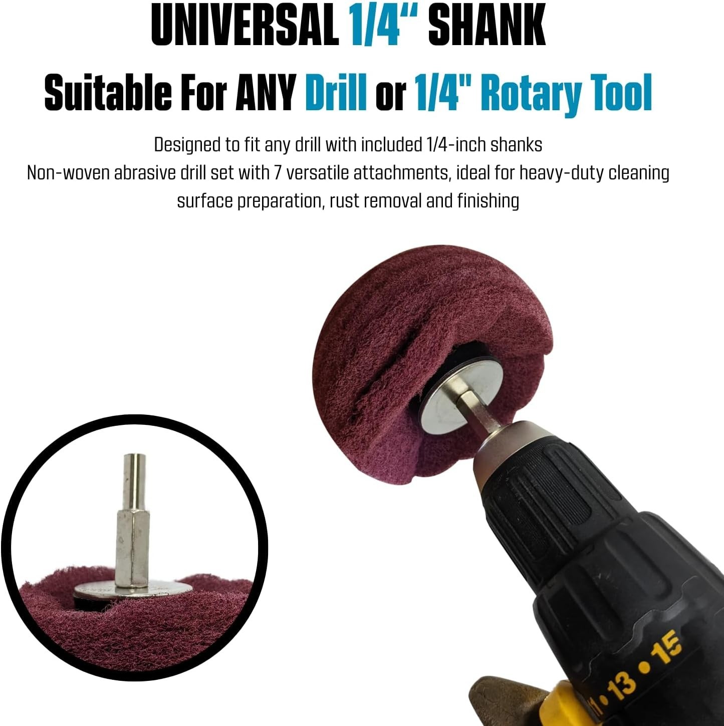 7pk Non Woven Abrasive Drill Buffing Attachments for Metal Wood Plastic