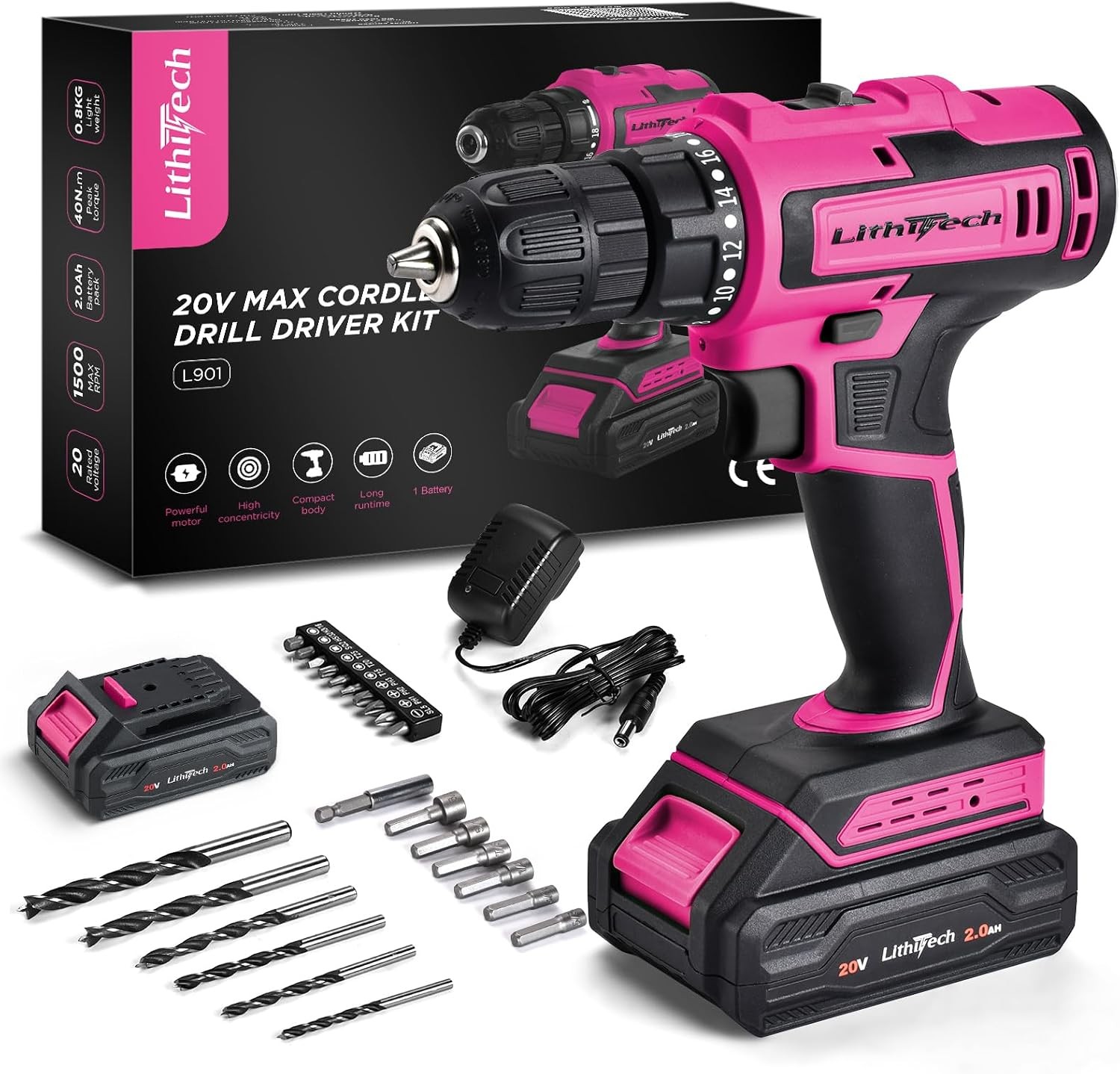 20V Pink Drill for Women 2.0Ah 354 In Lbs