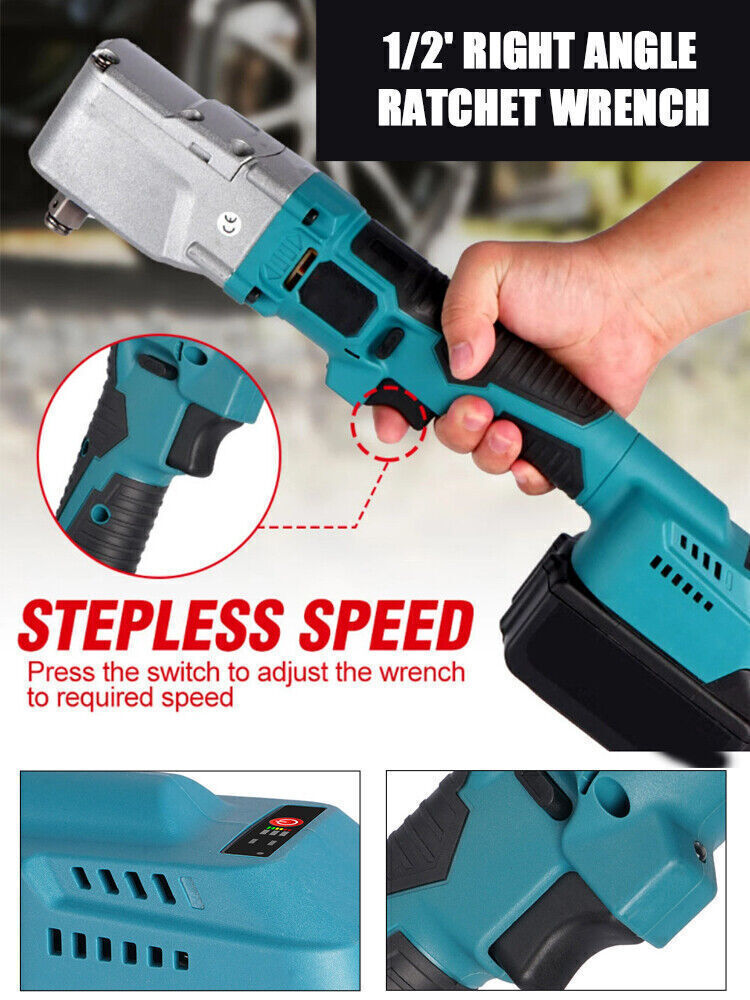 1/2&Prime; Right Angle Cordless Electric Ratchet Wrench Impact Power Tool 18-21V