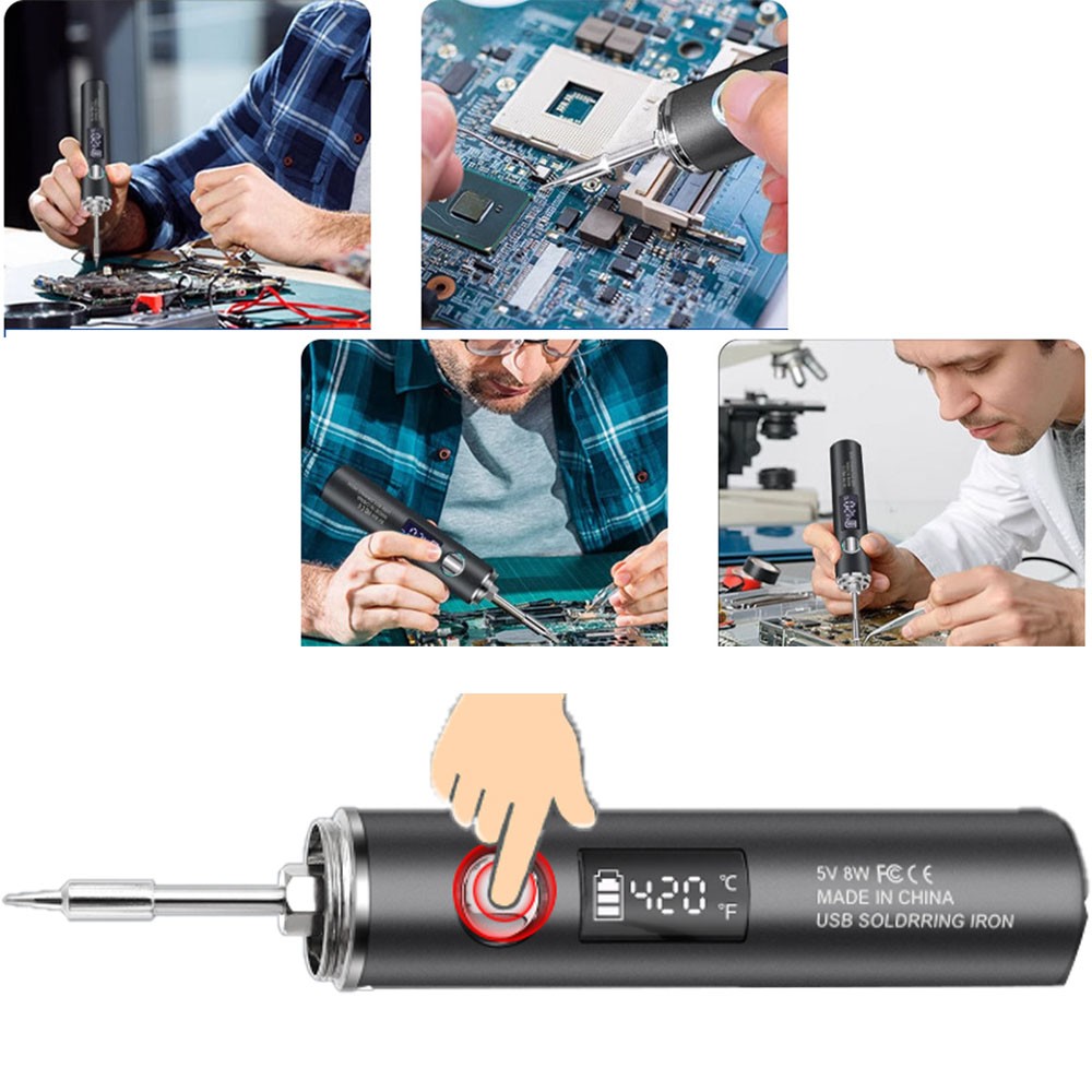 1400mAh Cordless Soldering Iron Kit USB Rechargeable 5 Temperature Adjustable