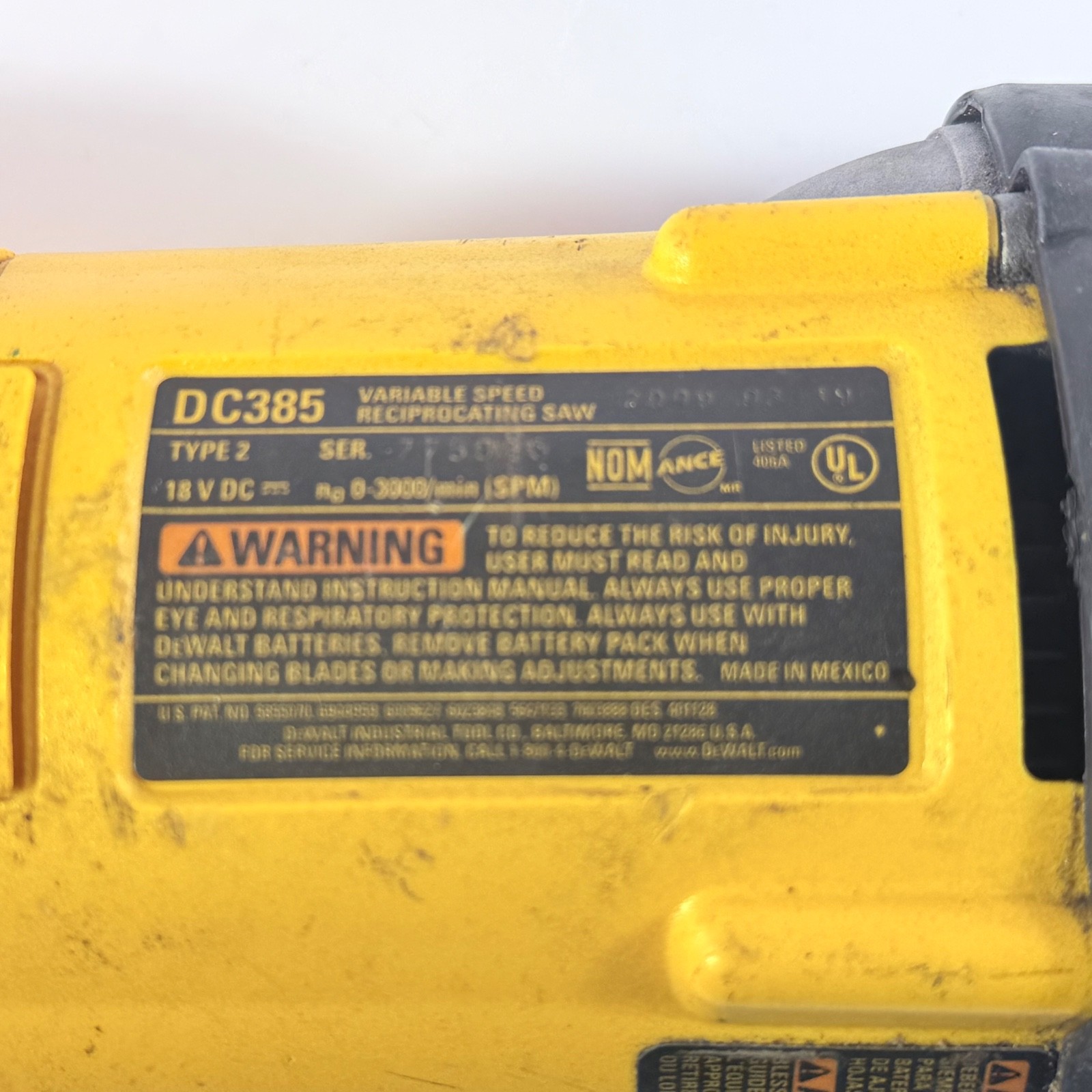 DeWalt DC385 Type 2 18V Variable Speed Reciprocating Saw Bare Tool Only Works