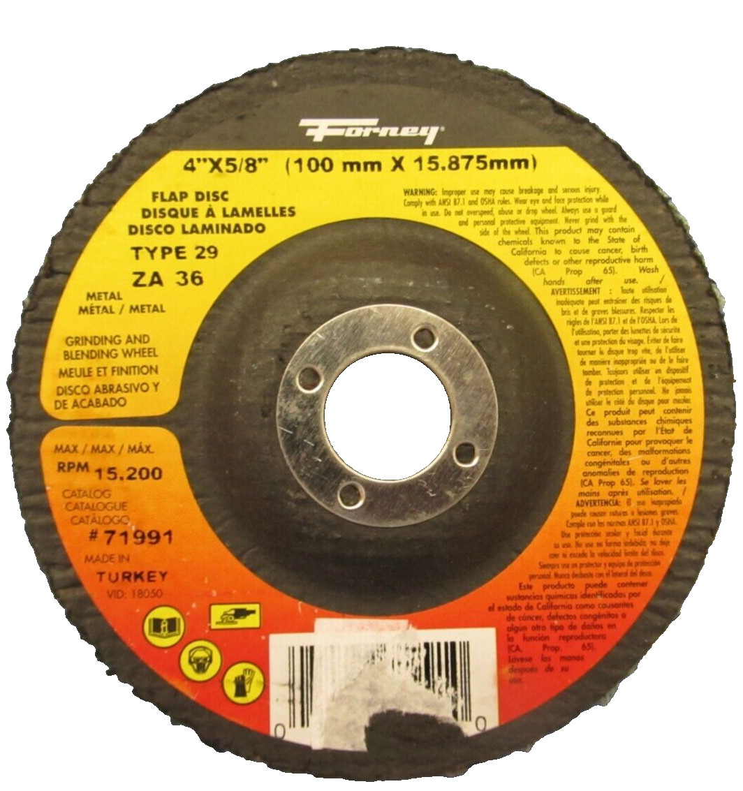 2 Forney 71991 Flap Disc Type 29 Blue Zirconia with 5/8-Inch Arbor 36-Grit 4&Prime;