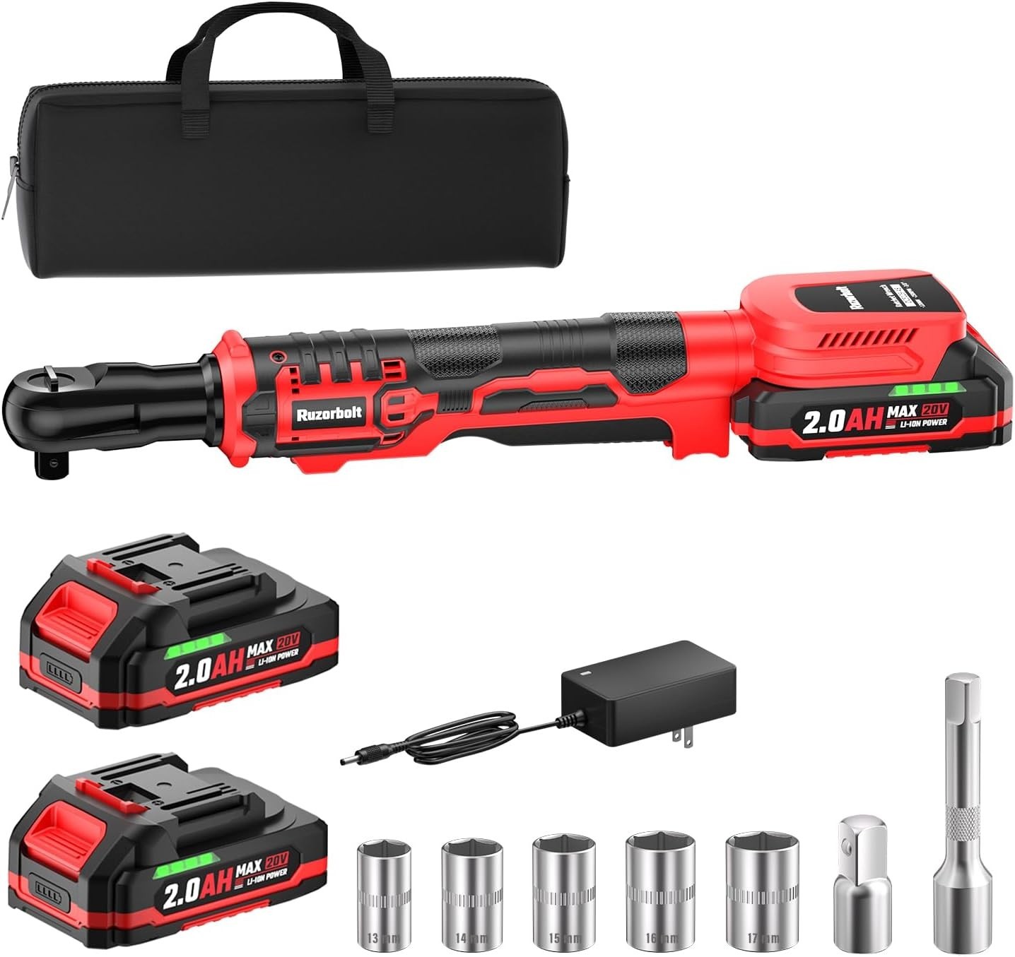3/8&Prime; Cordless Electric Ratchet Wrench Set, 88 Ft-lbs120N.m, 500 RPM, 20V | 2P…