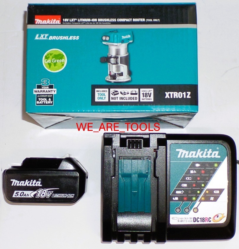 Makita Kit XTR01Z 18V Variable Compact Router, 1) BL1850B 5.0 Battery, Charger