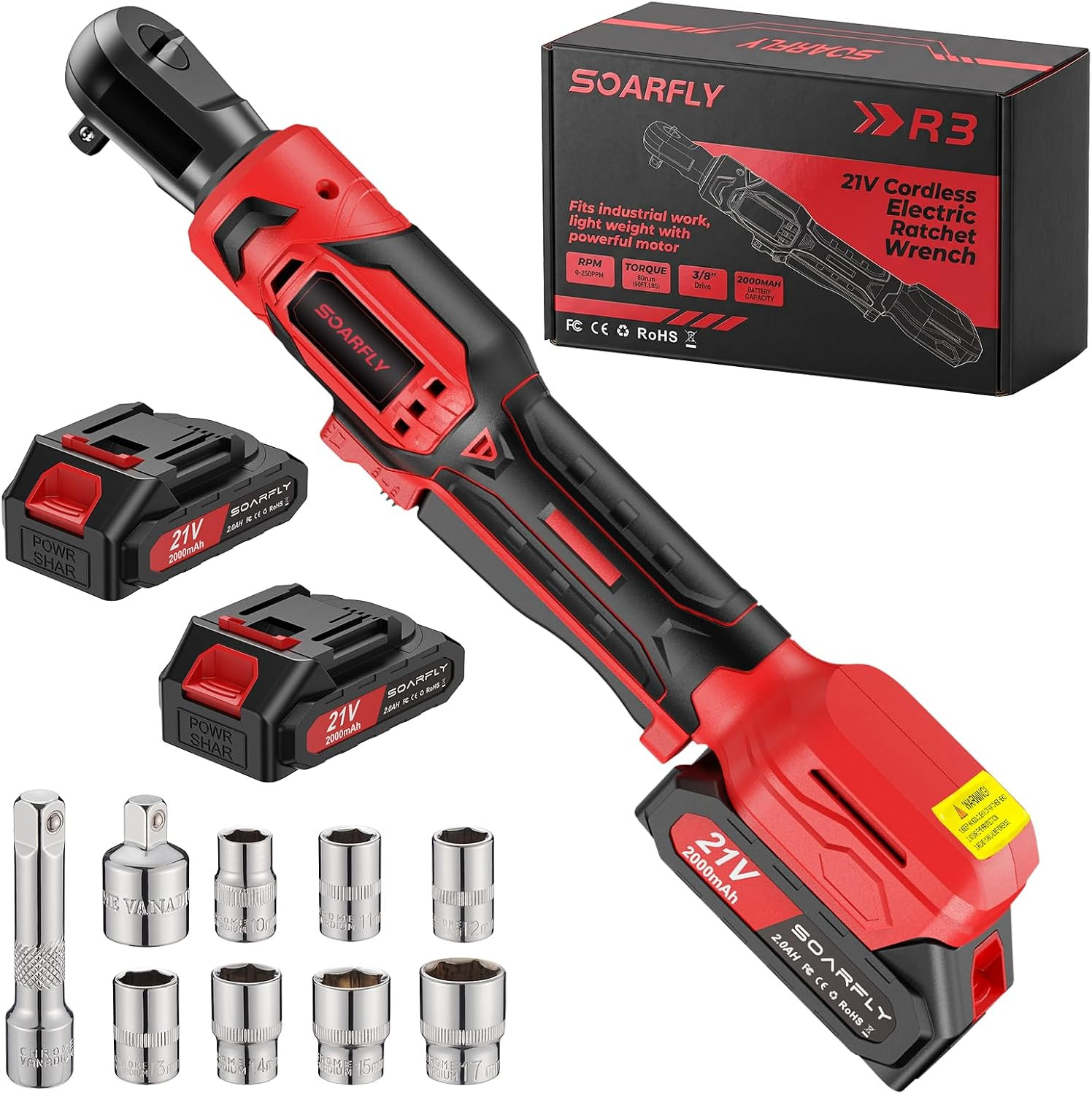 3/8&Prime; Cordless Ratchet Wrench, Power Ratchet Tool Set, 60 Ft-Lbs(80N.M) Electric