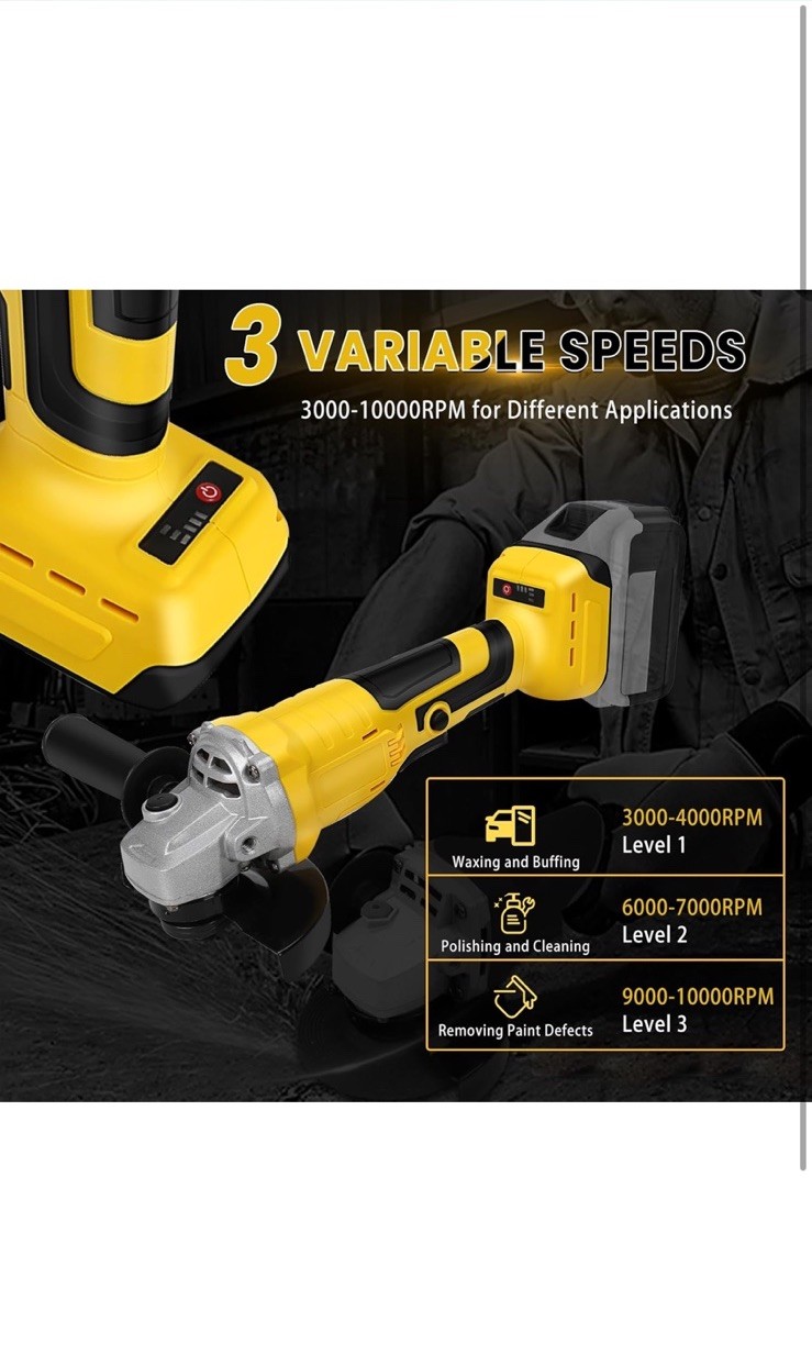 Cordless Angle Grinder Compatible Dewalt 20V MAX Battery 4-1/2&Prime; to 5&Prime; 10,000rpm