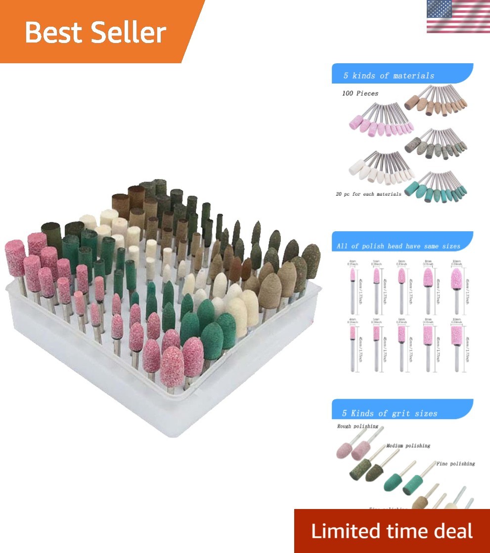 100 Assorted Polishing Bits for Dremel – Corundum, Rubber, Wool Buffing Wheels