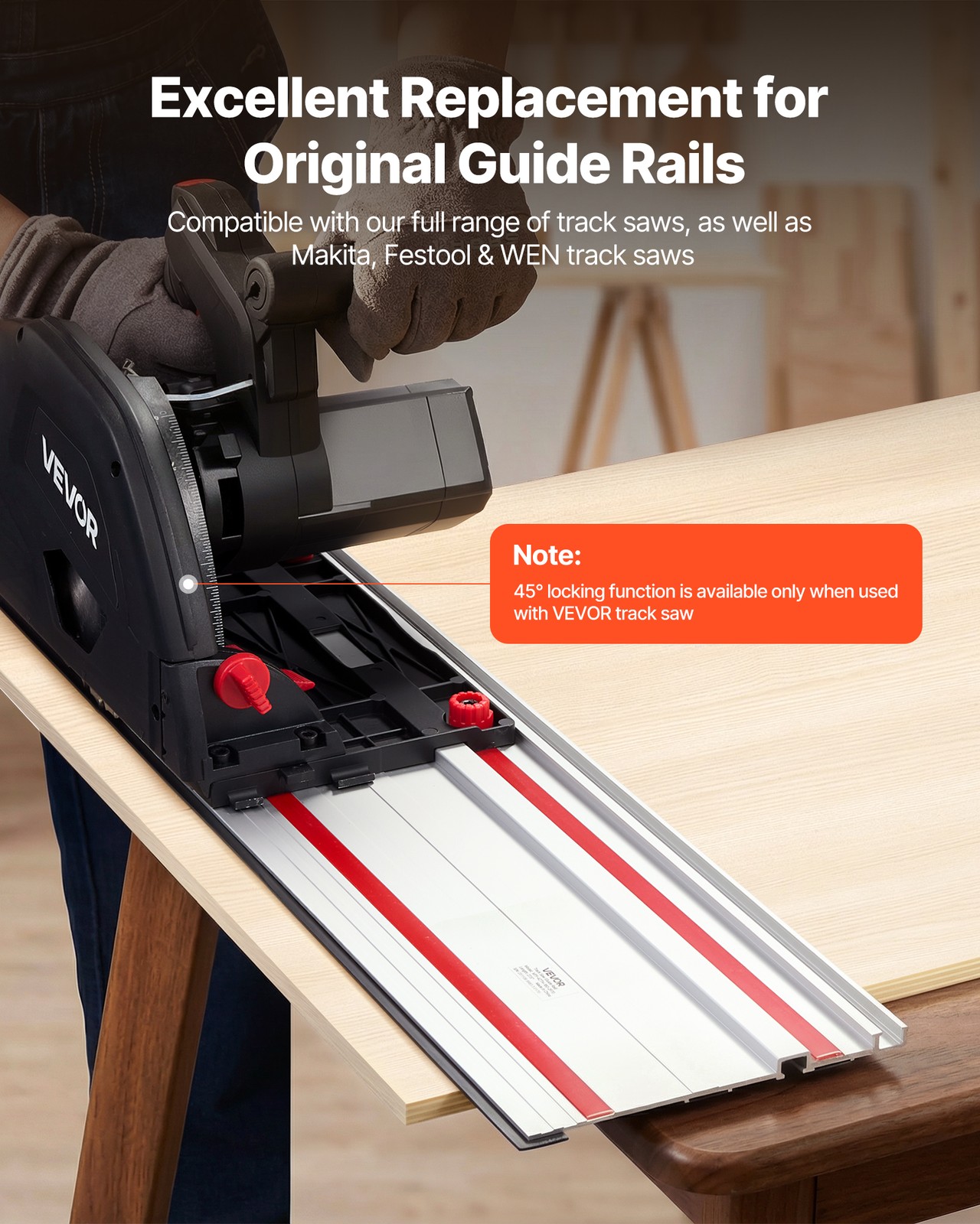 VEVOR Track Saw Guide Rail 55-Inch 1 Connector Fit Makita Festool WEN Track Saws