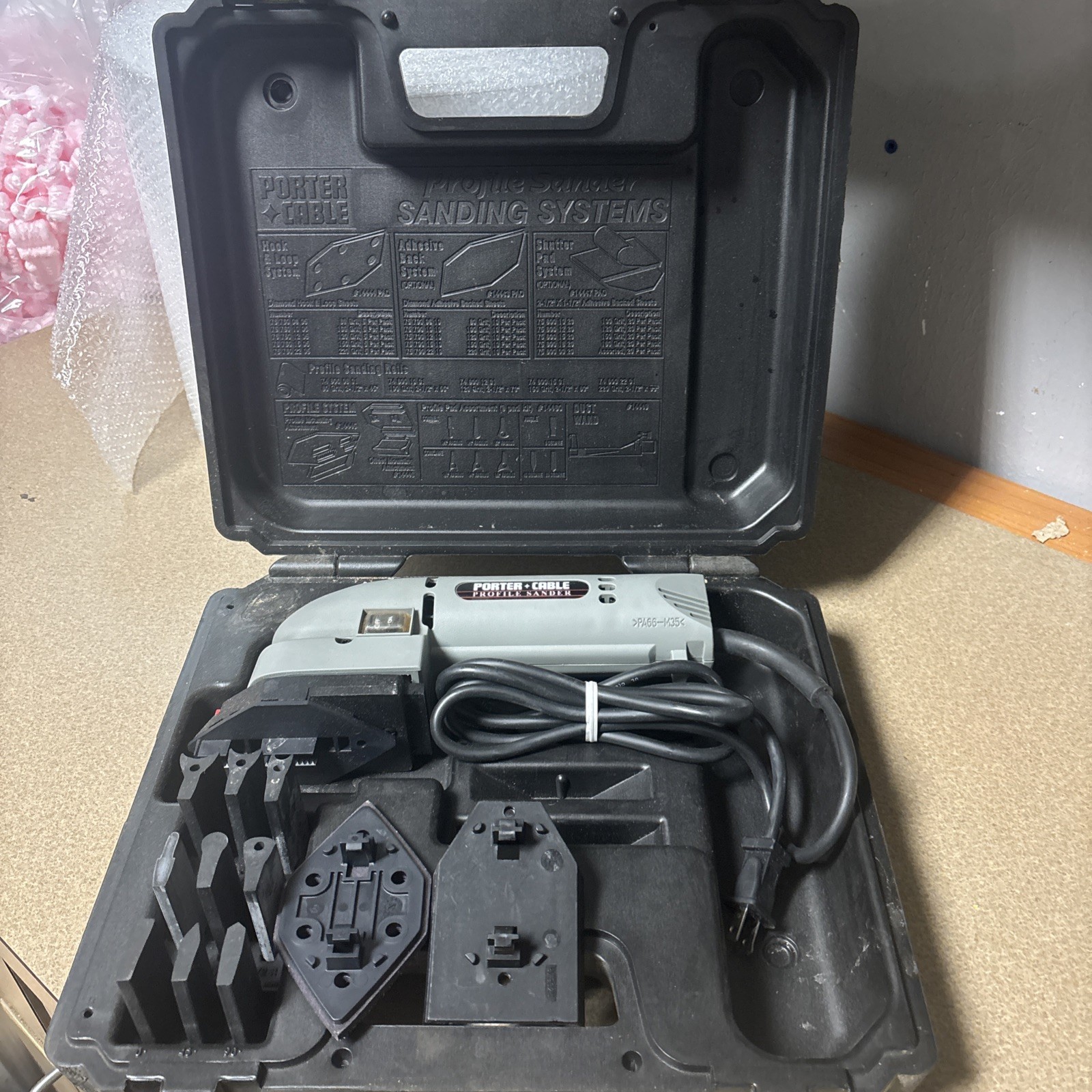 PORTER CABLE PROFILE SANDER No. 444 DETAIL MOLDING SANDING KIT W/ CASE!! Tested