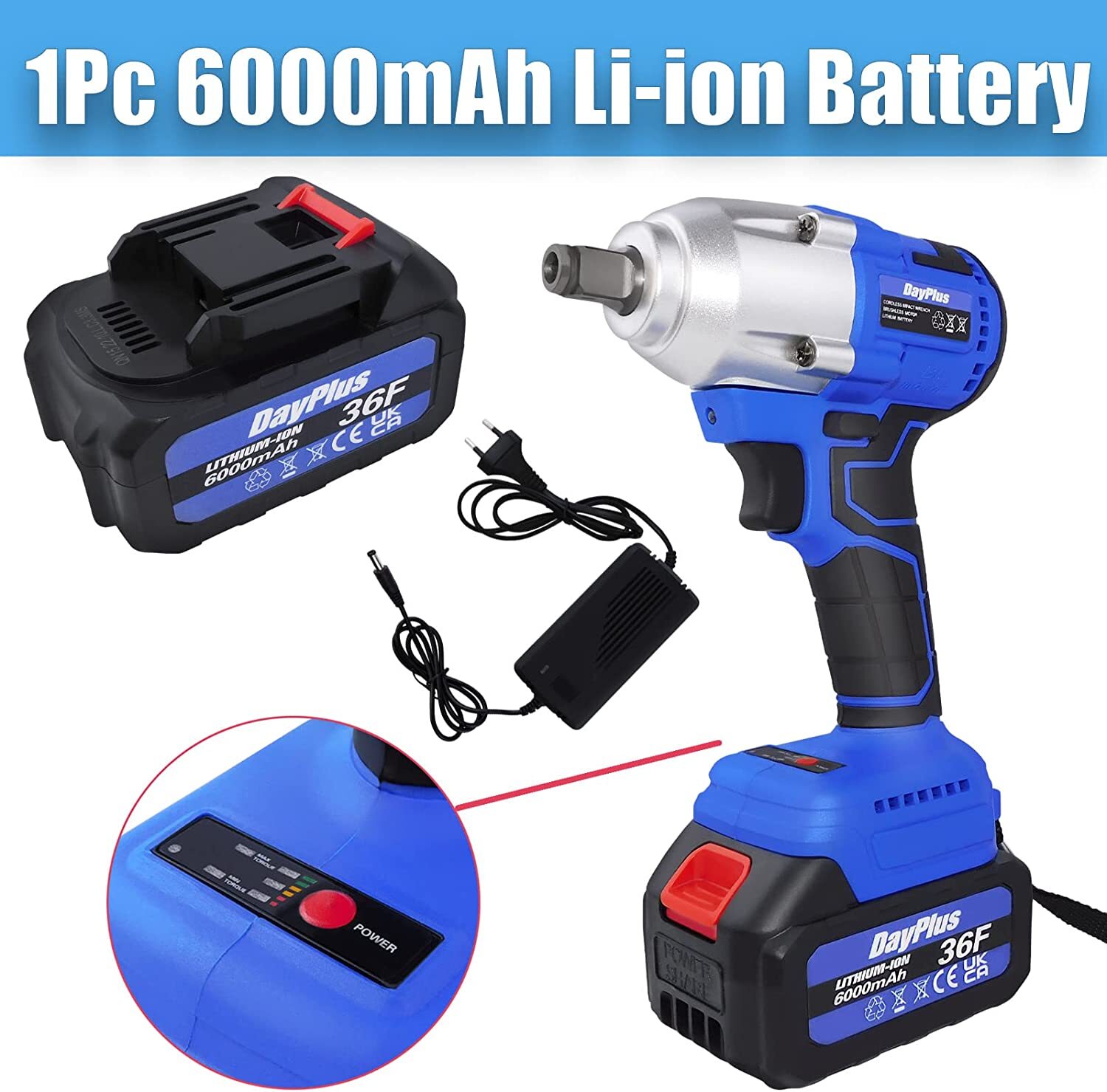 420NM 1/2&Prime; 21V Brushless Cordless Impact Wrench with 6000mAh Battery Charger Kit