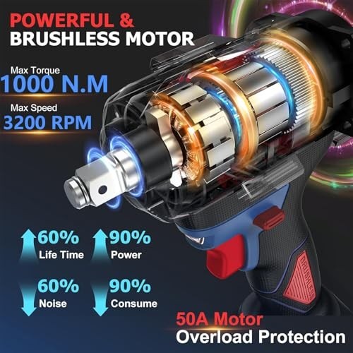 High Torque Cordless Impact Wrench 1/2&Prime; – 740 Ft-lbs Brushless Electric Tool for