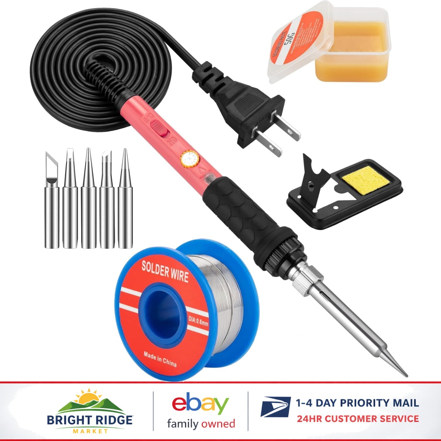 60W Adjustable Temperature Soldering Iron Kit with Interchangeable Tips & Stand