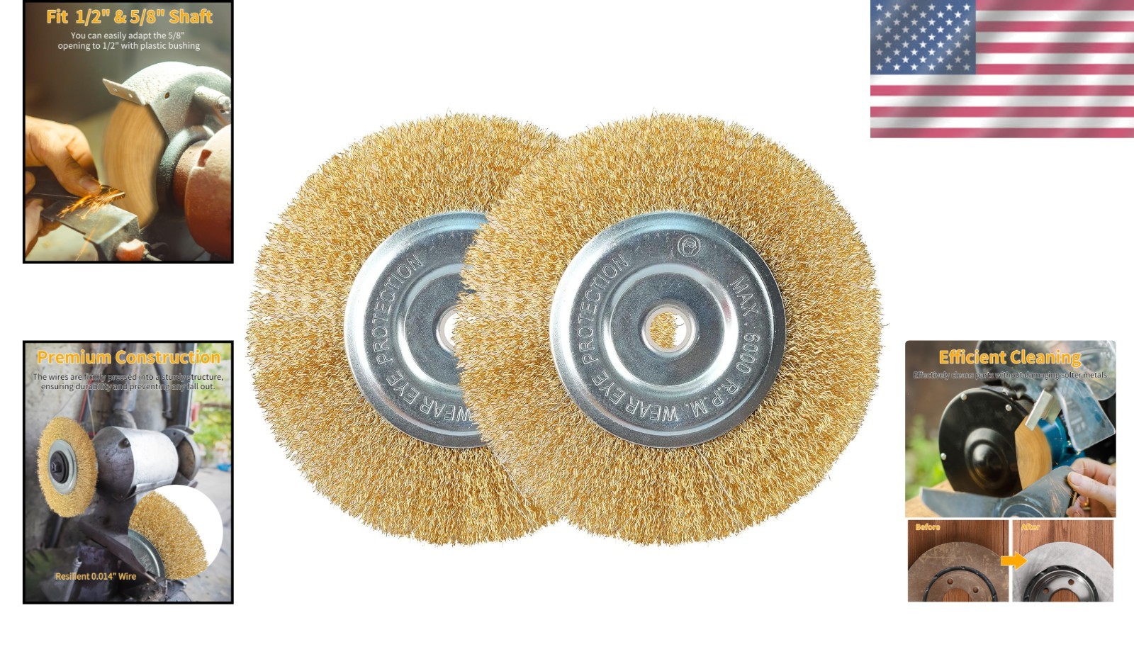 6 Inch Crimped Wire Brush Wheel for Bench Grinder Paint Rust Removal 2 Count