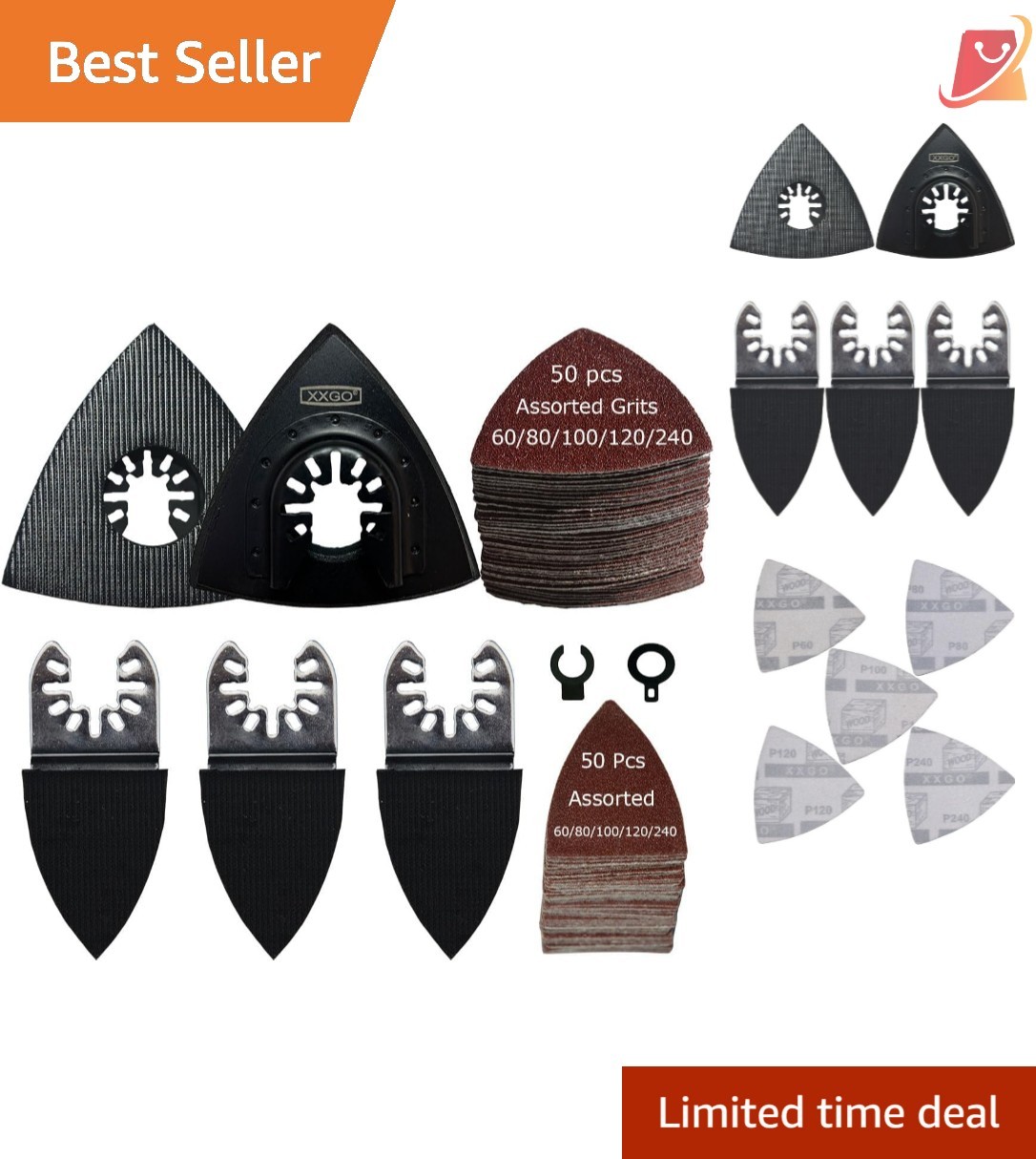 Oscillating Multi Tool Sanding Kit 105 Pcs Triangular Finger Sanding Pads for…