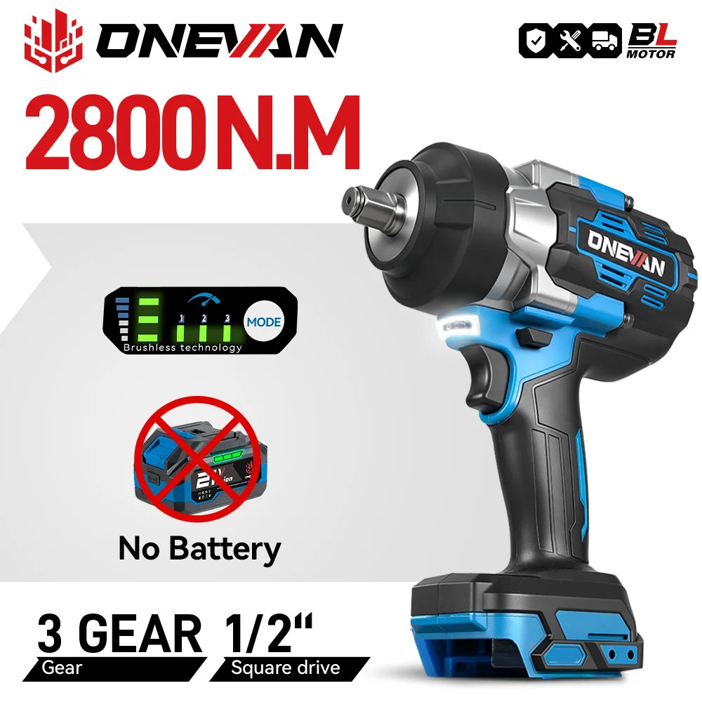 ONEVAN 2800Nm Brushless Cordless Impact Wrench for Makita 18V Battery Tool