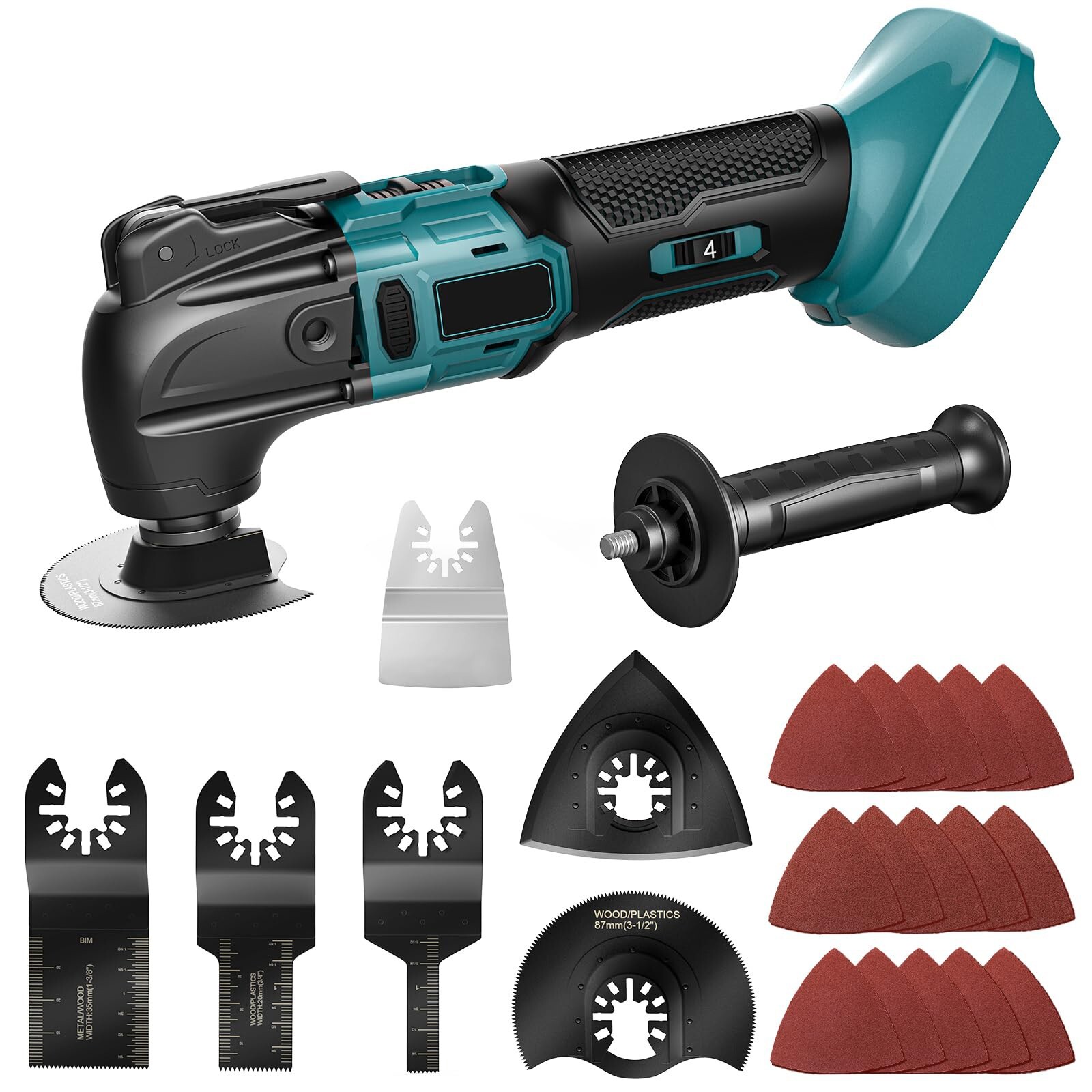20V Cordless Oscillating Multi-Tool W/ 20pcs Blade Sanding Sheets (Tool Only)