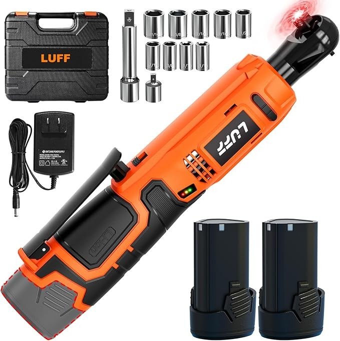 Cordless Ratchet Wrench 3/8 Inch 12V 50N.m 2000mAh 2 Batteries Fast Charger