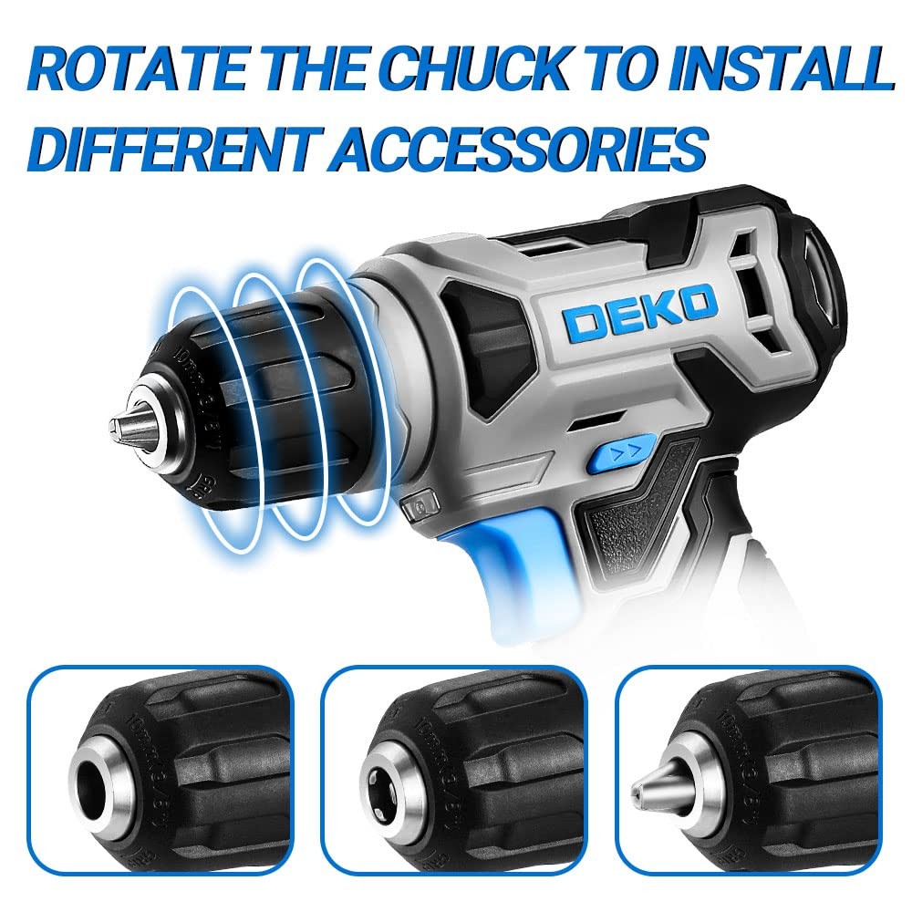 DEKOPRO 8V Cordless Drill, Drill Set with 3/8Keyless Chuck, Built-in LED 42Pcs