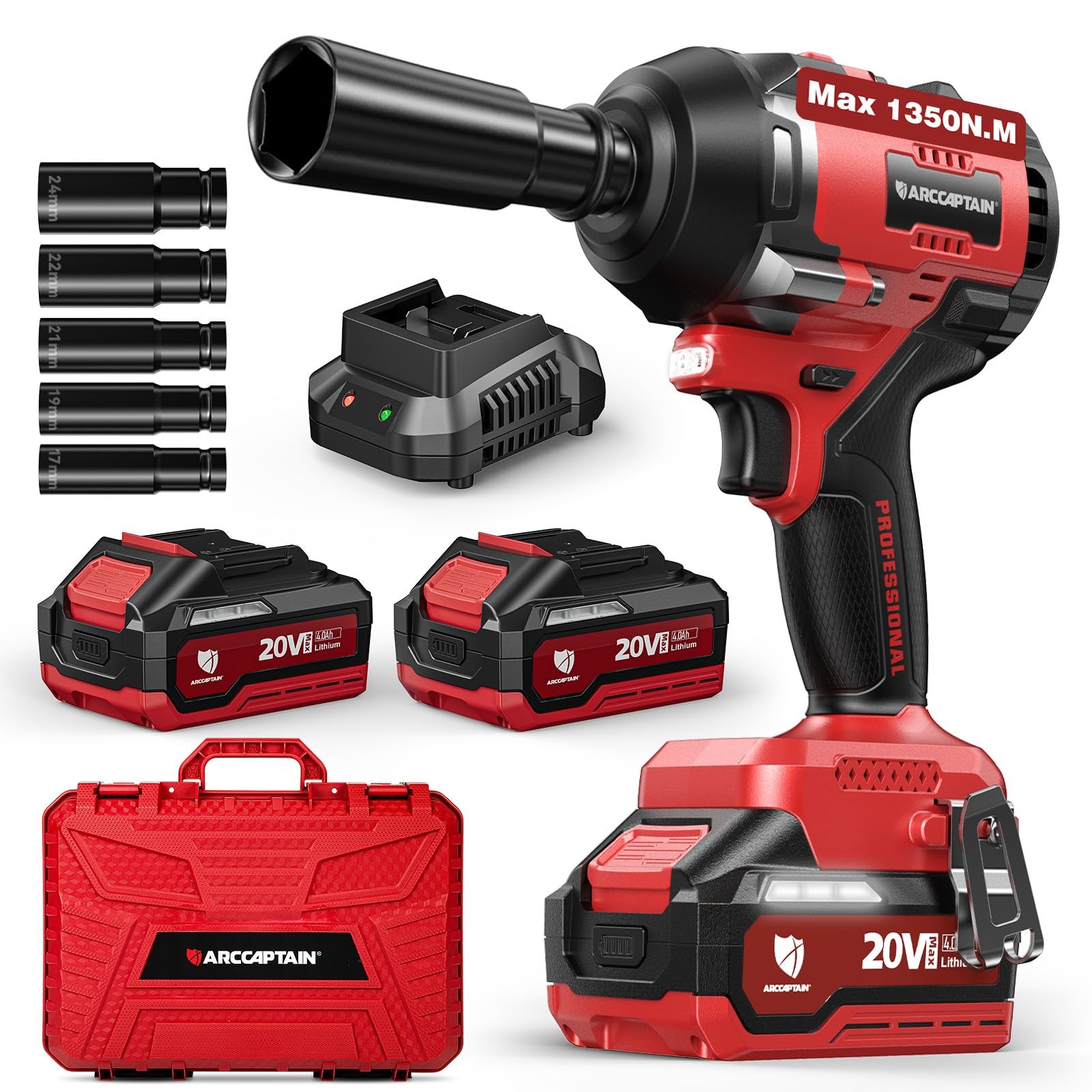 ARCCAPTAIN Cordless Impact Wrench, 1350N.m 1000Ft-lbs 1/2 High Torque Impact …