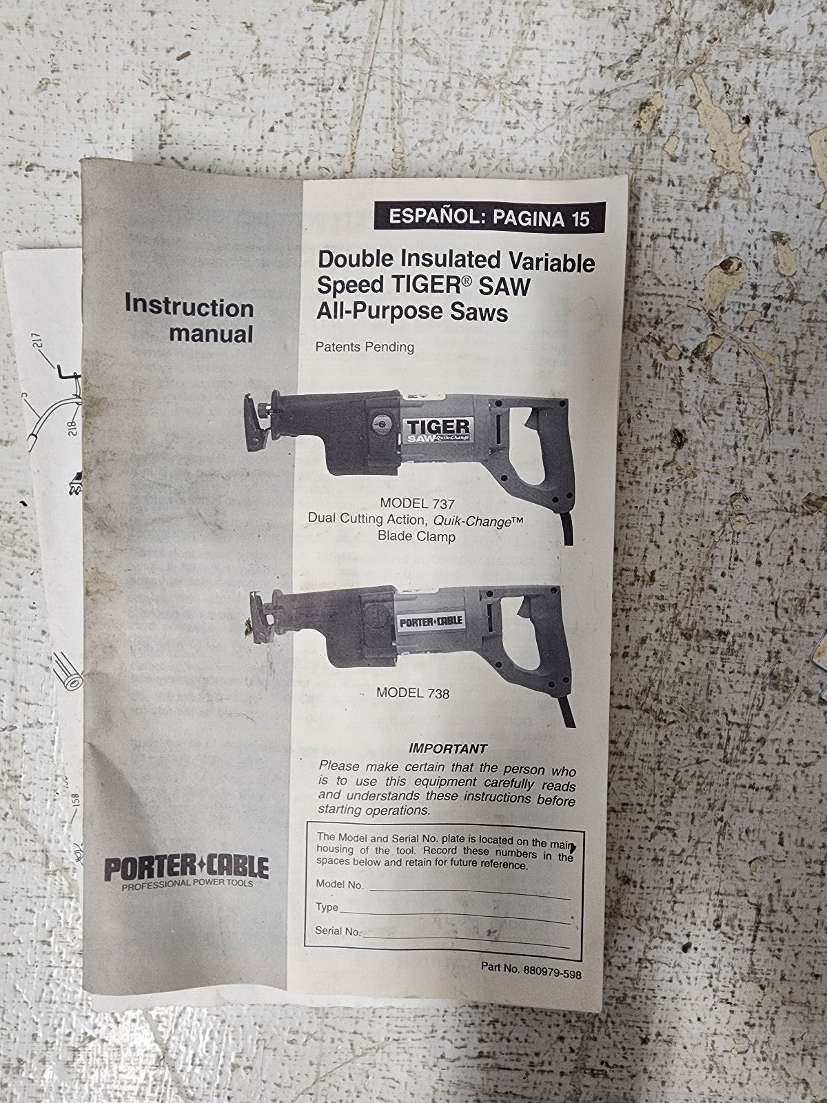 Porter Cable Tiger Saw Heavy Duty Corded Reciprocating Saw Model 737